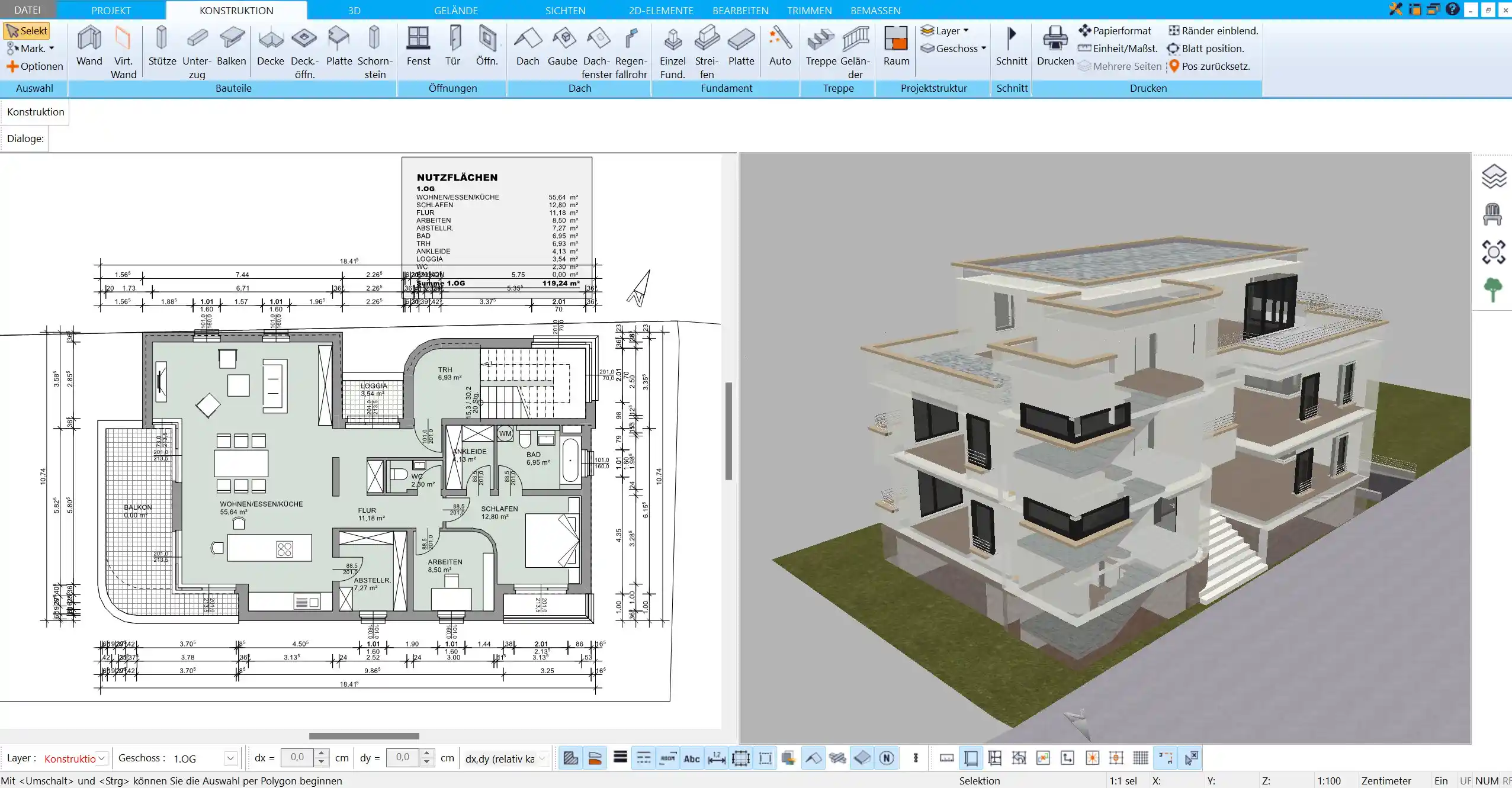 Tragende und nicht tragende Wände im Grundriss mit dem HausDesigner3D visualisieren