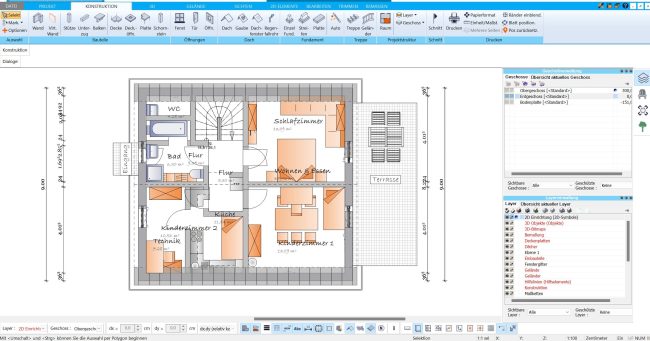 Dachschrägen werden im HausDesigner3D automatisch berechnet