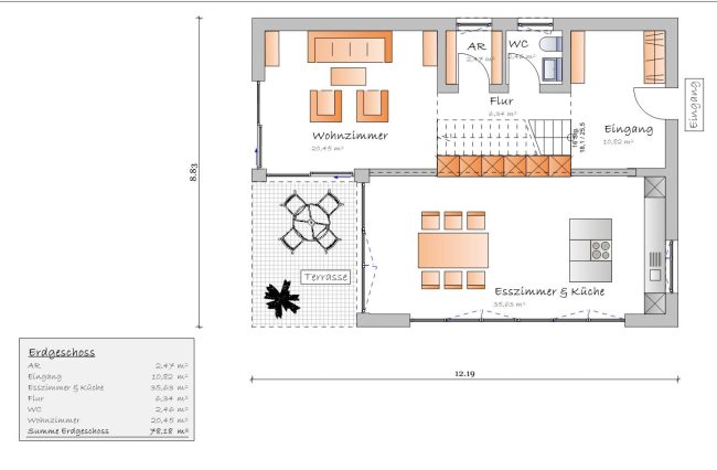 Die Fläche wird im HausDesigner3D automatisch berechnet