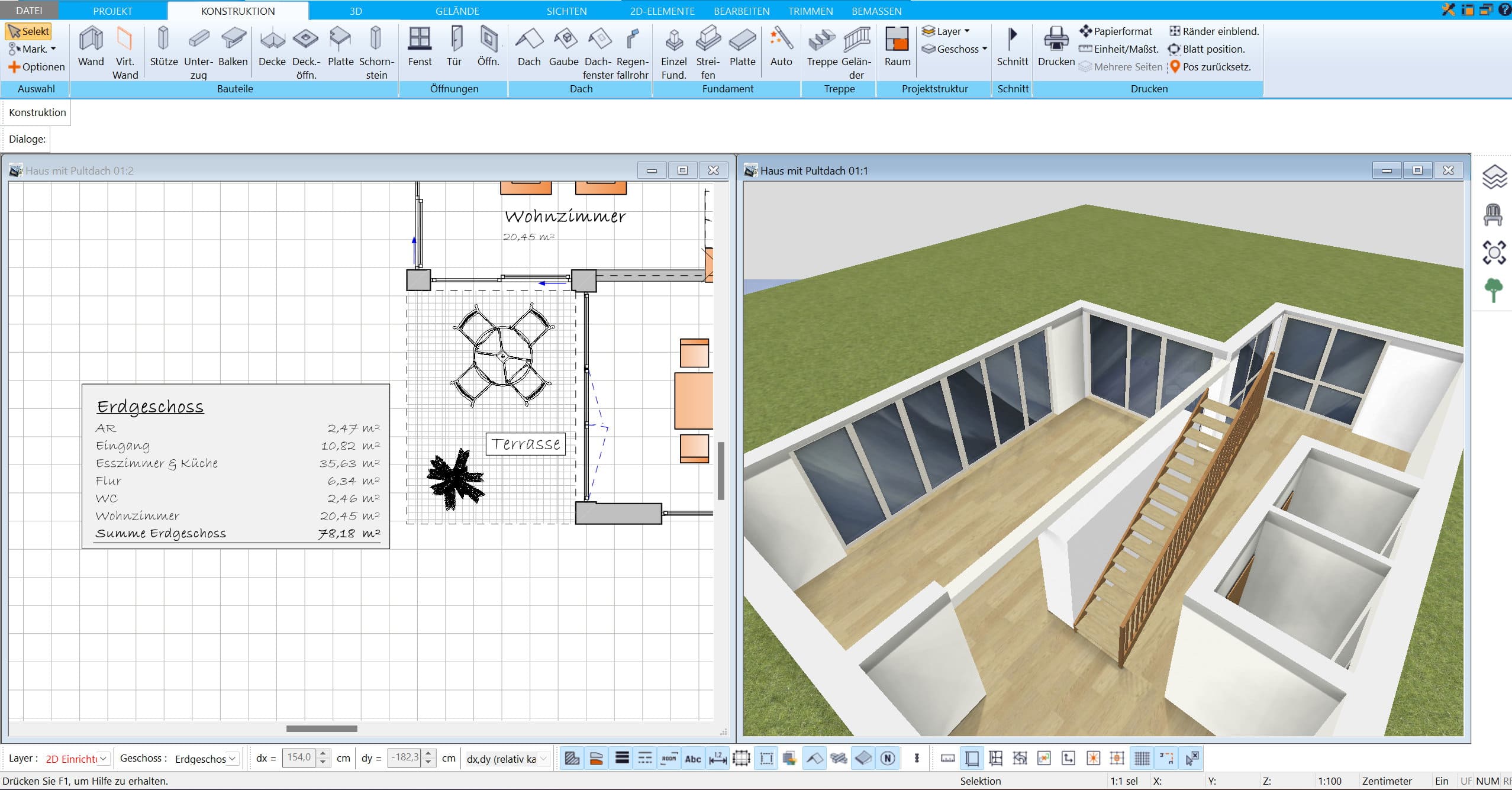 Die Wohnfläche wird im HausDesigner3D automatisch berechnet