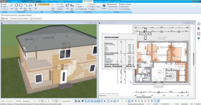 Im HausDesigner3D lässt sich die Fläche automatisch berechnen und anzeigen lassen