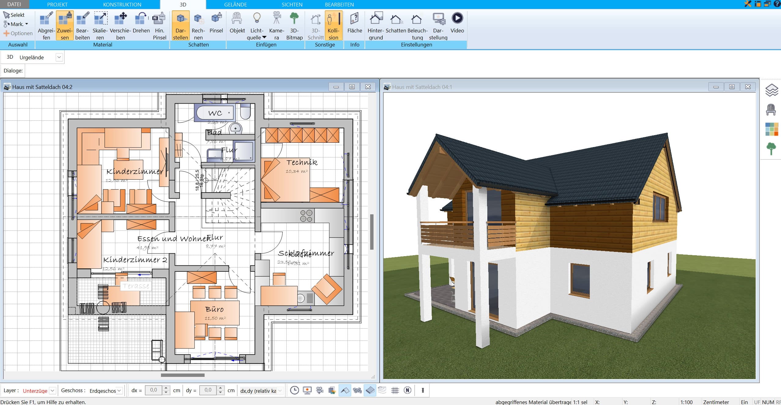 Mit dem HausDesigner3D kann man auch Grundrisse von Holzhäusern planen