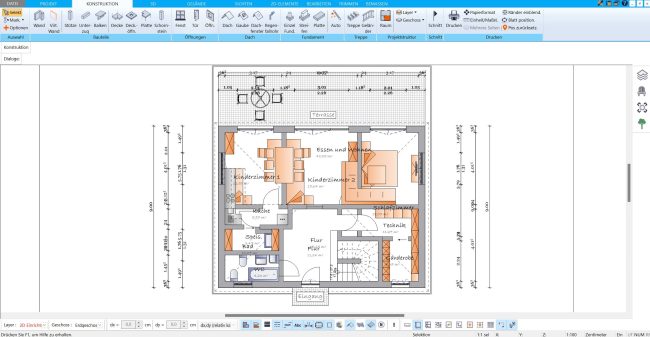 Mit dem HausDesigner3D lassen sich Grundrisse nach deutschen Baustandards erstellen
