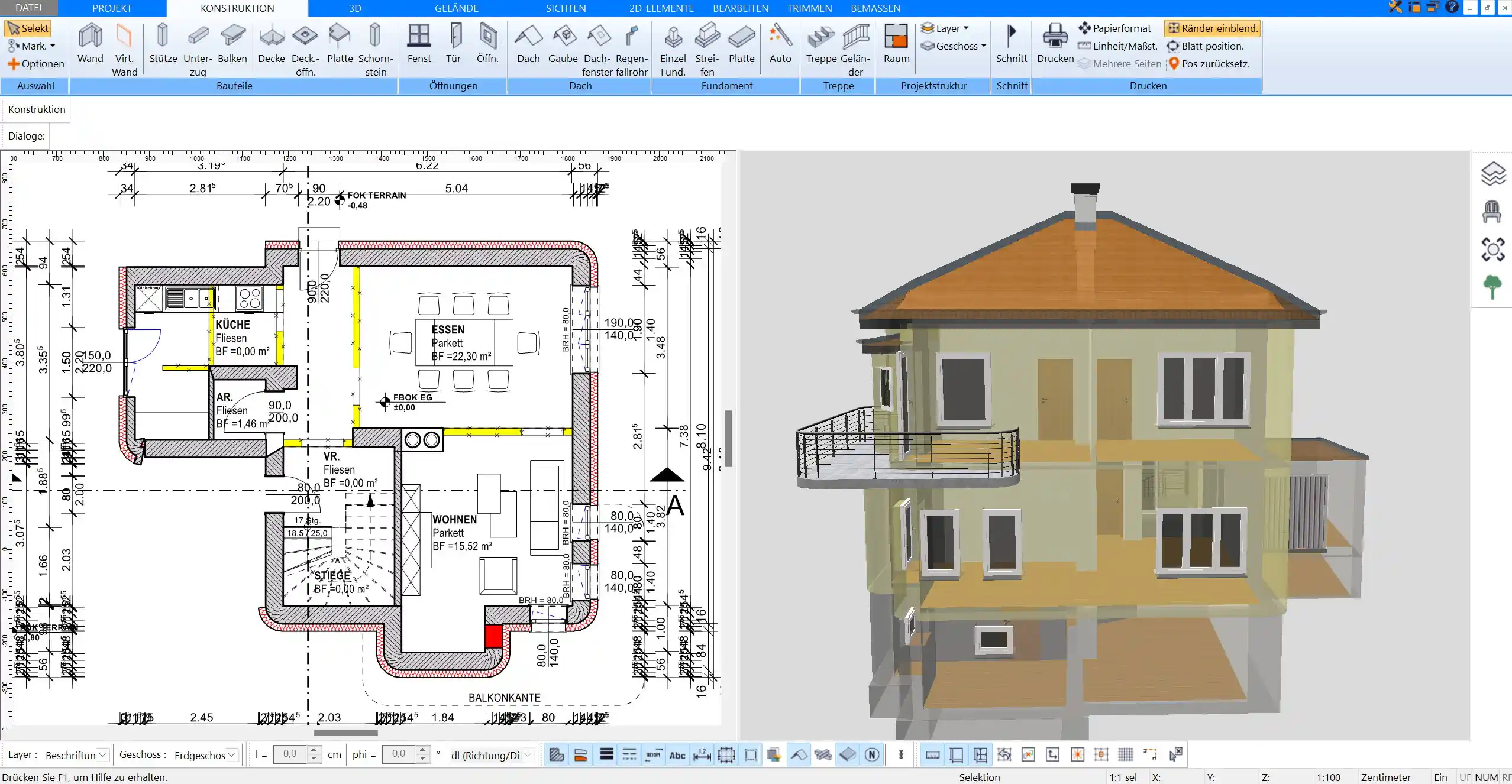 Bruttofläche nach DIN 277 mit dem HausDesigner3D berechnen