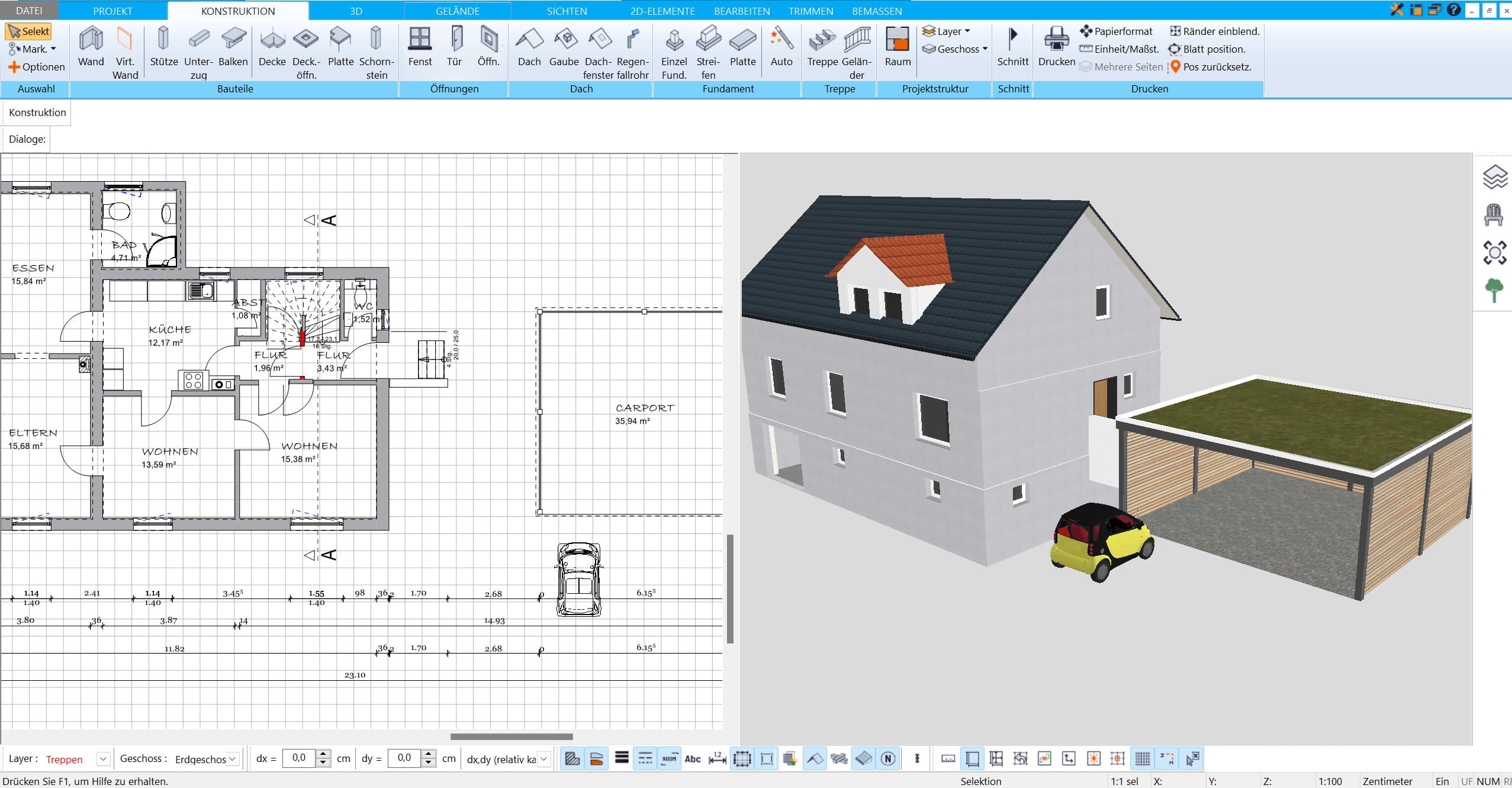 Carportplanung in 3D Visualisierung der idealen Größe mit HausDesigner3D