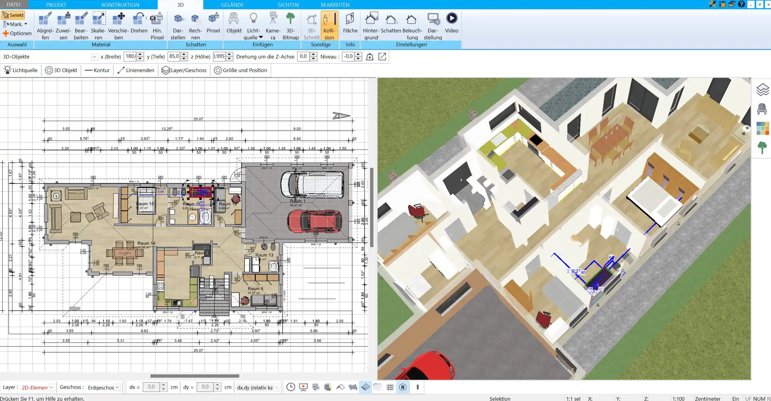 Exakte Flächenberechnung in der 3D-Ansicht mit dem HausDesigner3D