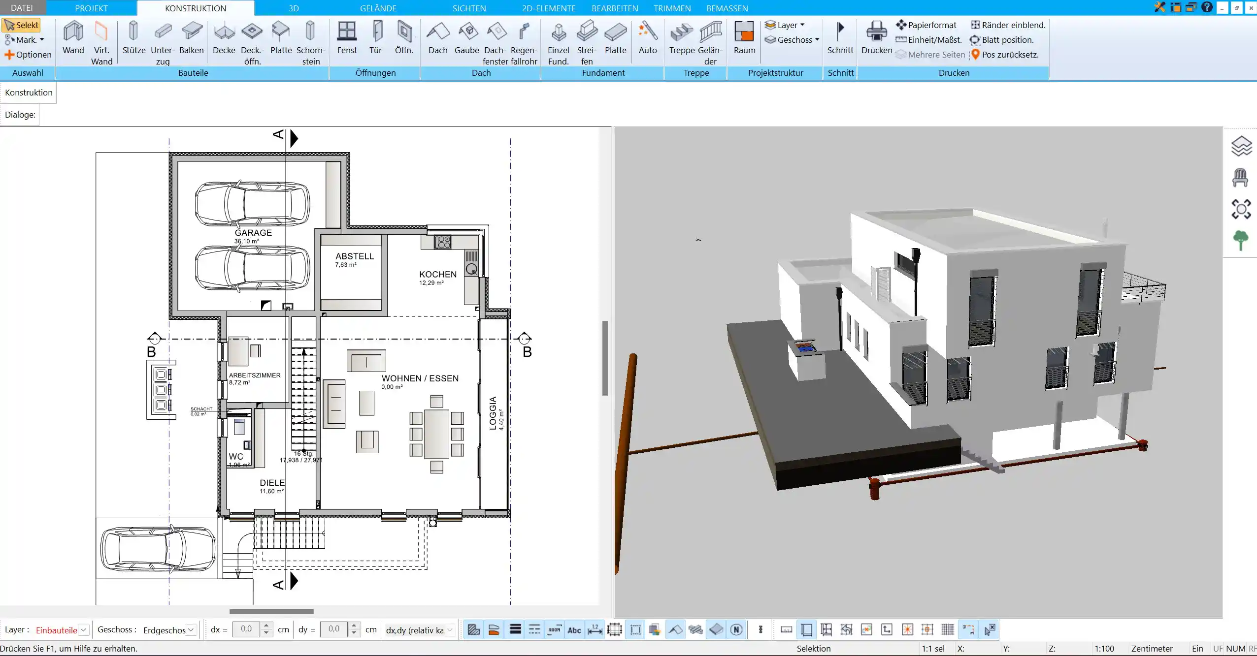 Grundriss, der mit dem HausDesigner3D erstellt wurde