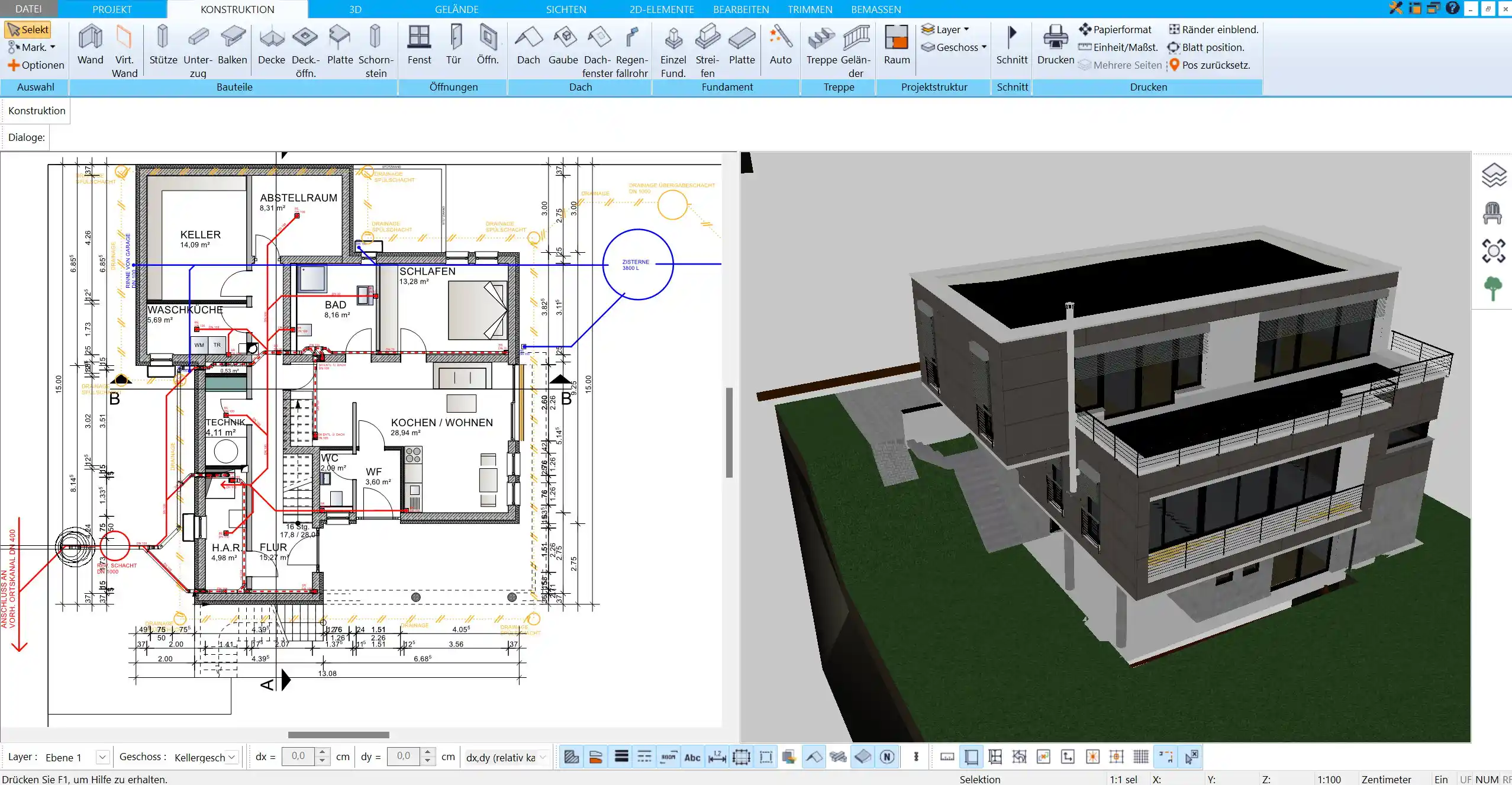 Mit dem HausDesigner3D lassen sich alle Keller-Arten planen