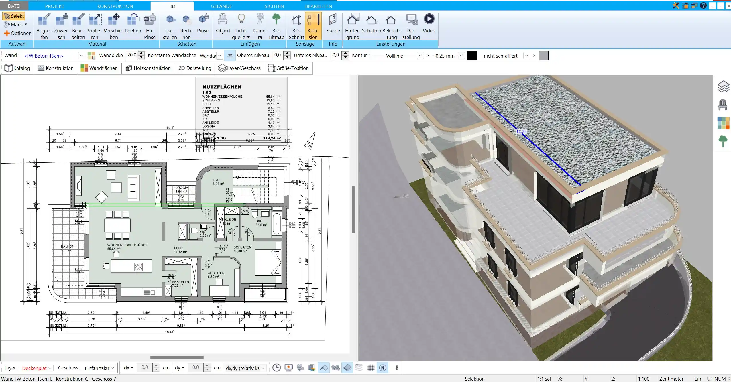 Planung von Grundriss, Aufriss und Seitenriss mit dem HausDesigner3D