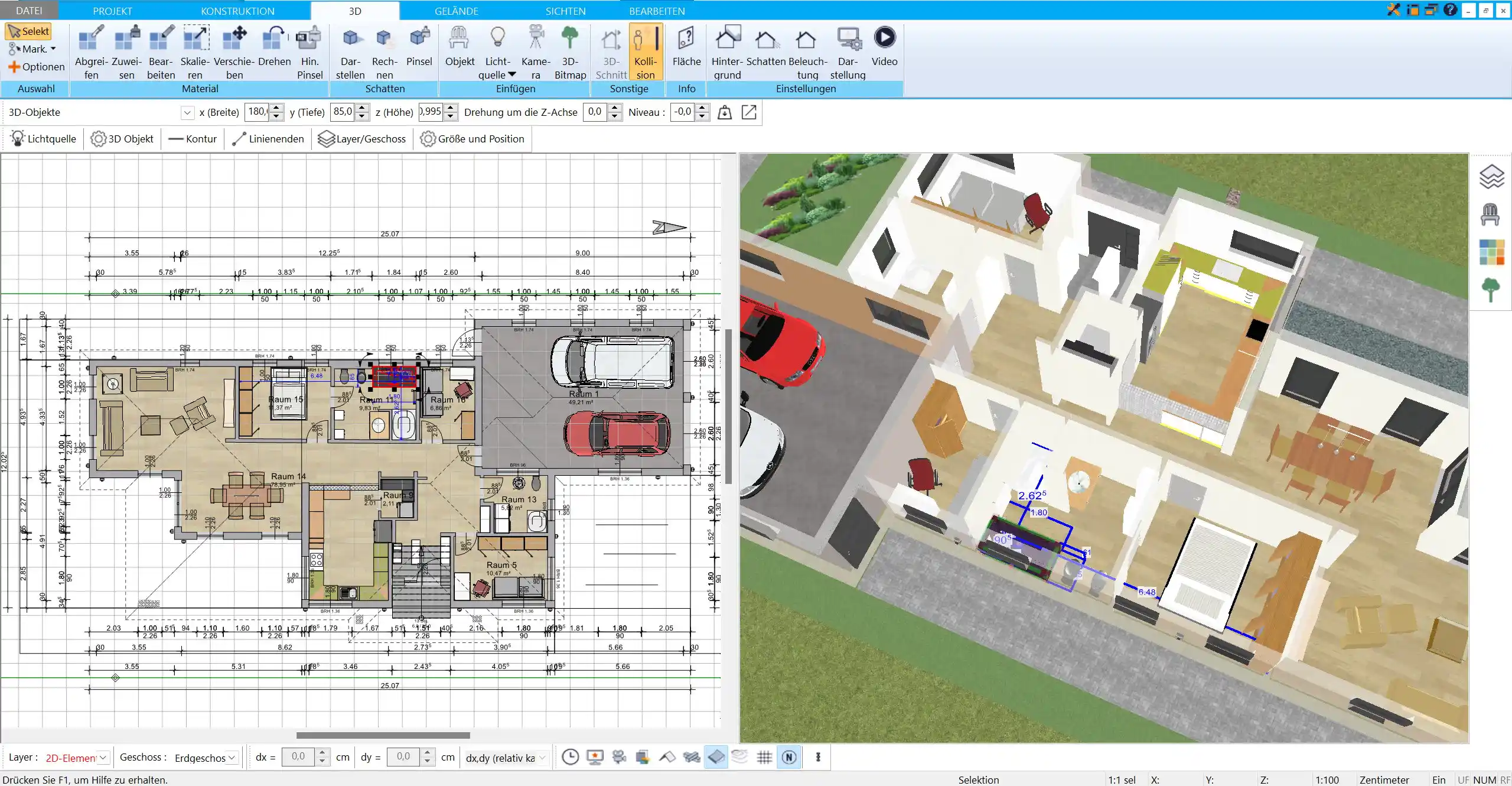 Raumaufteilung für ein Haus für 4 Personen mit dem HausDesigner3D planen