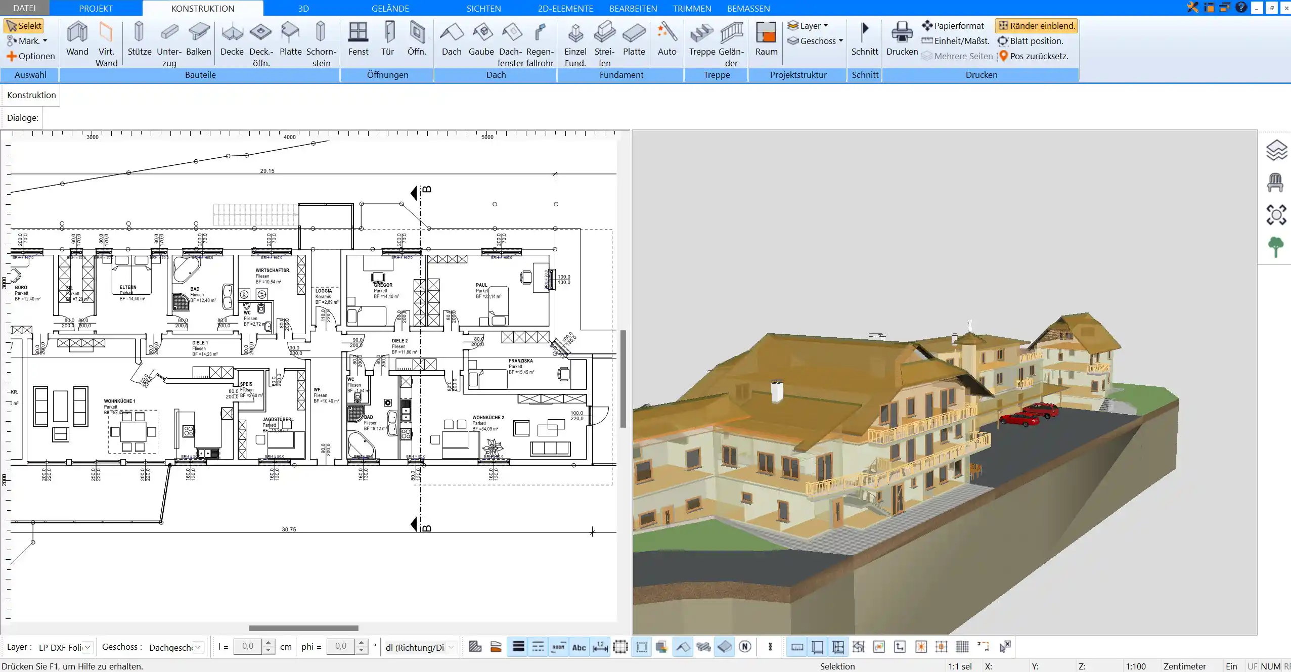 Visualisierung von Grundrissen in 2D und 3D mit dem HausDesigner3D