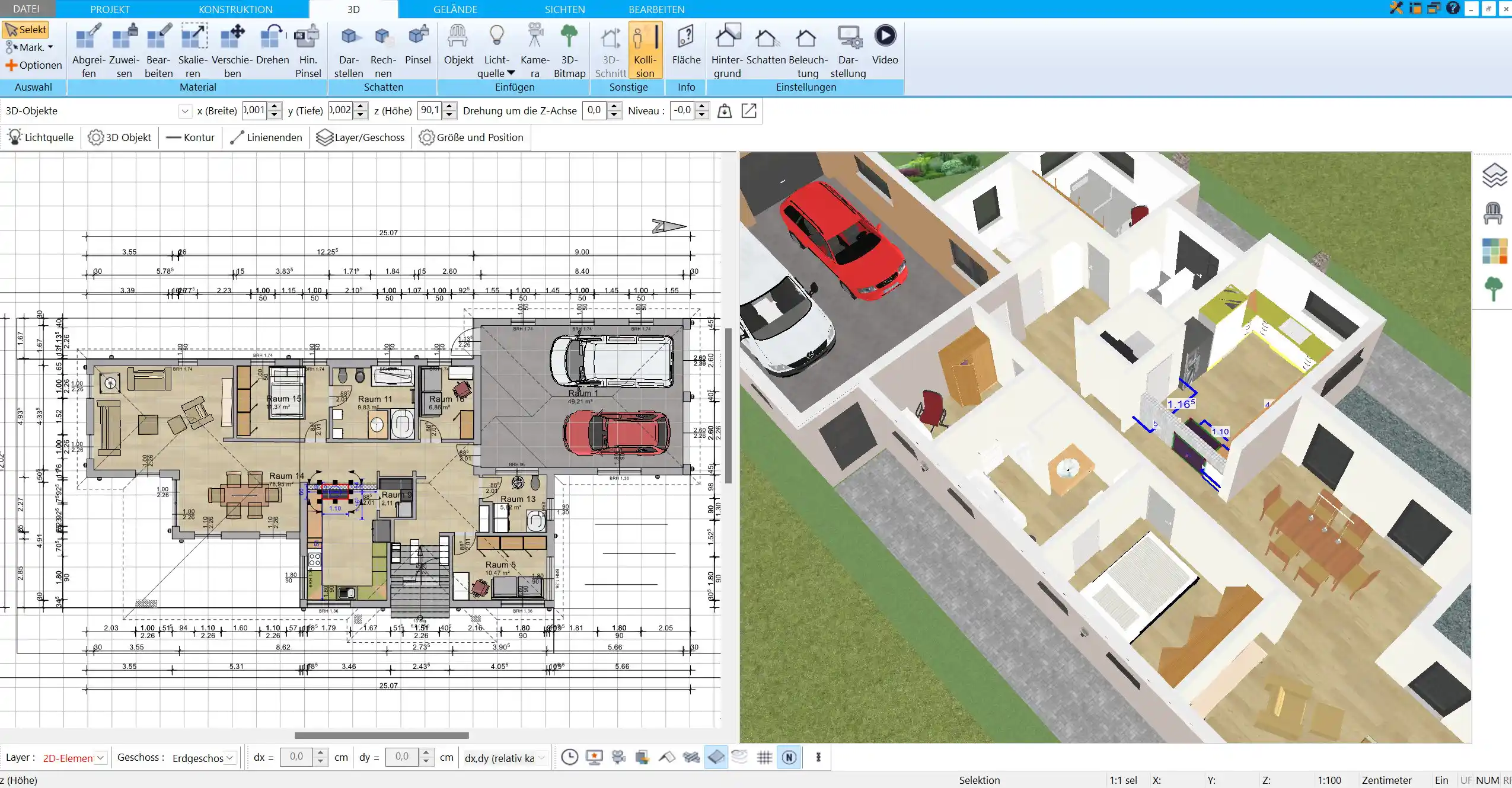 Effiziente Möbelanordnung und Raumaufteilung im Ankleidezimmer mit HausDesigner3D