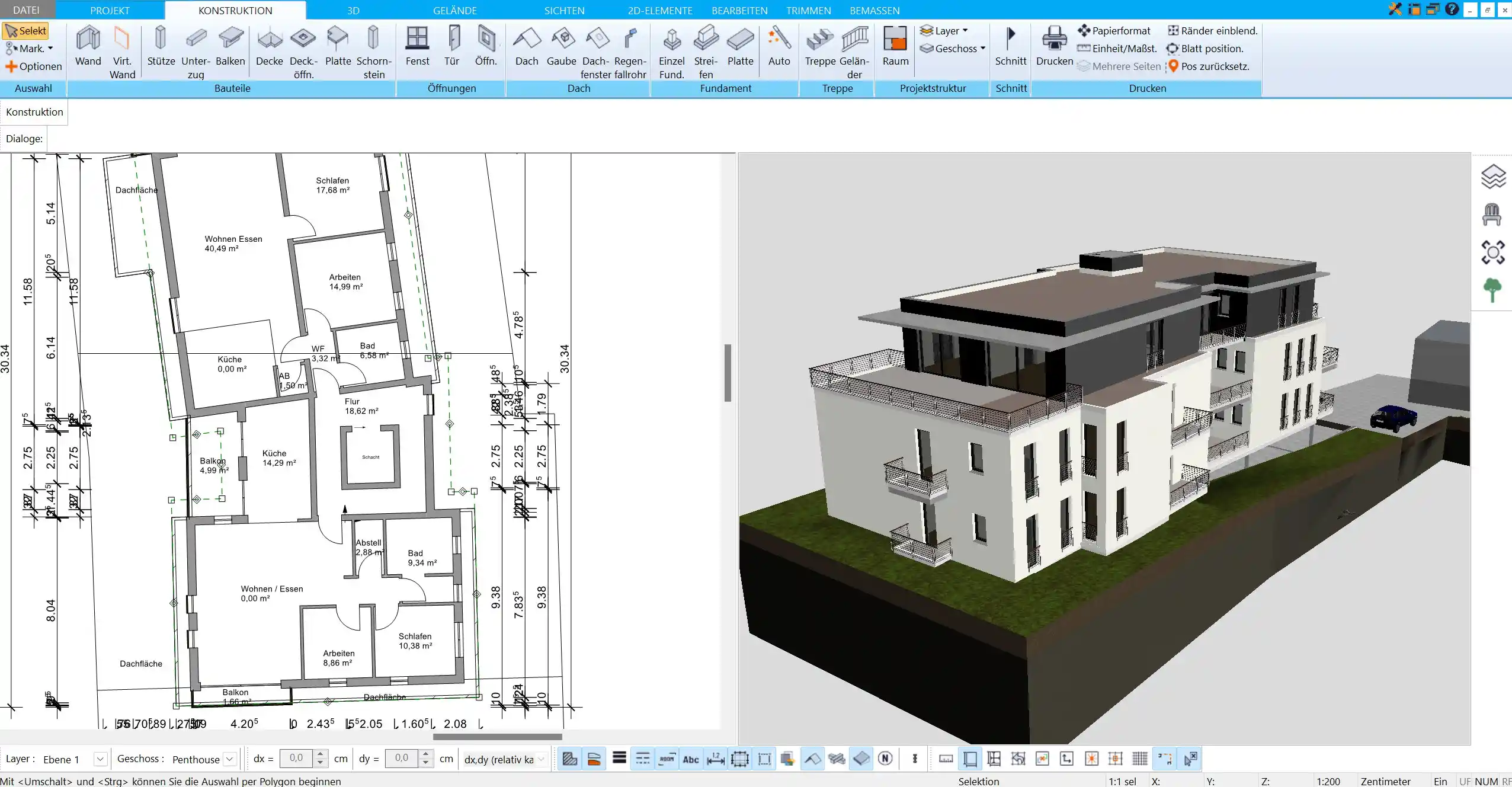 Exakte Grundrissplanung im Maßstab 1100 mit dem HausDesigner3D