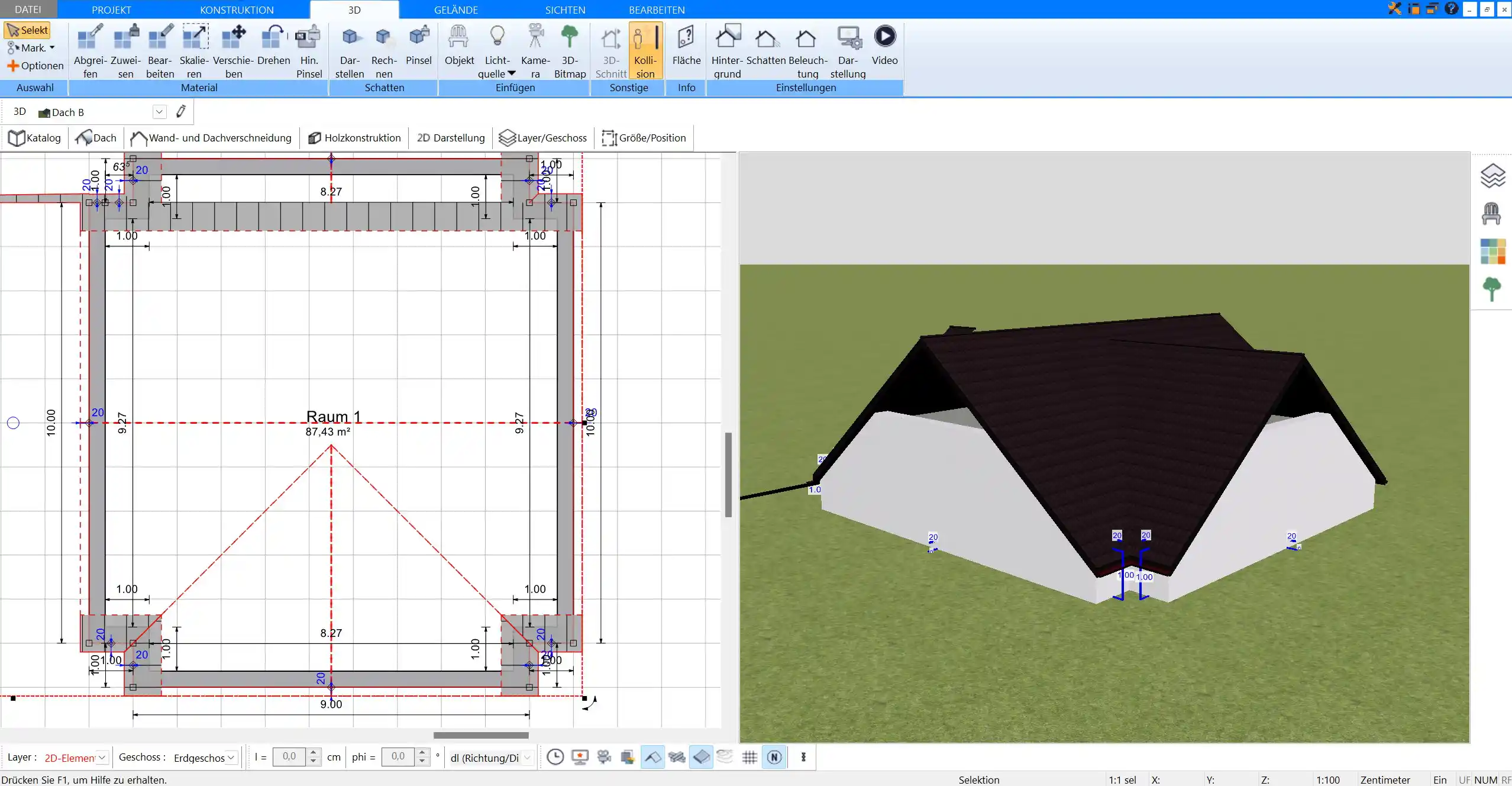 Exakte Traufseitenplanung und Dachneigung mit dem HausDesigner3D