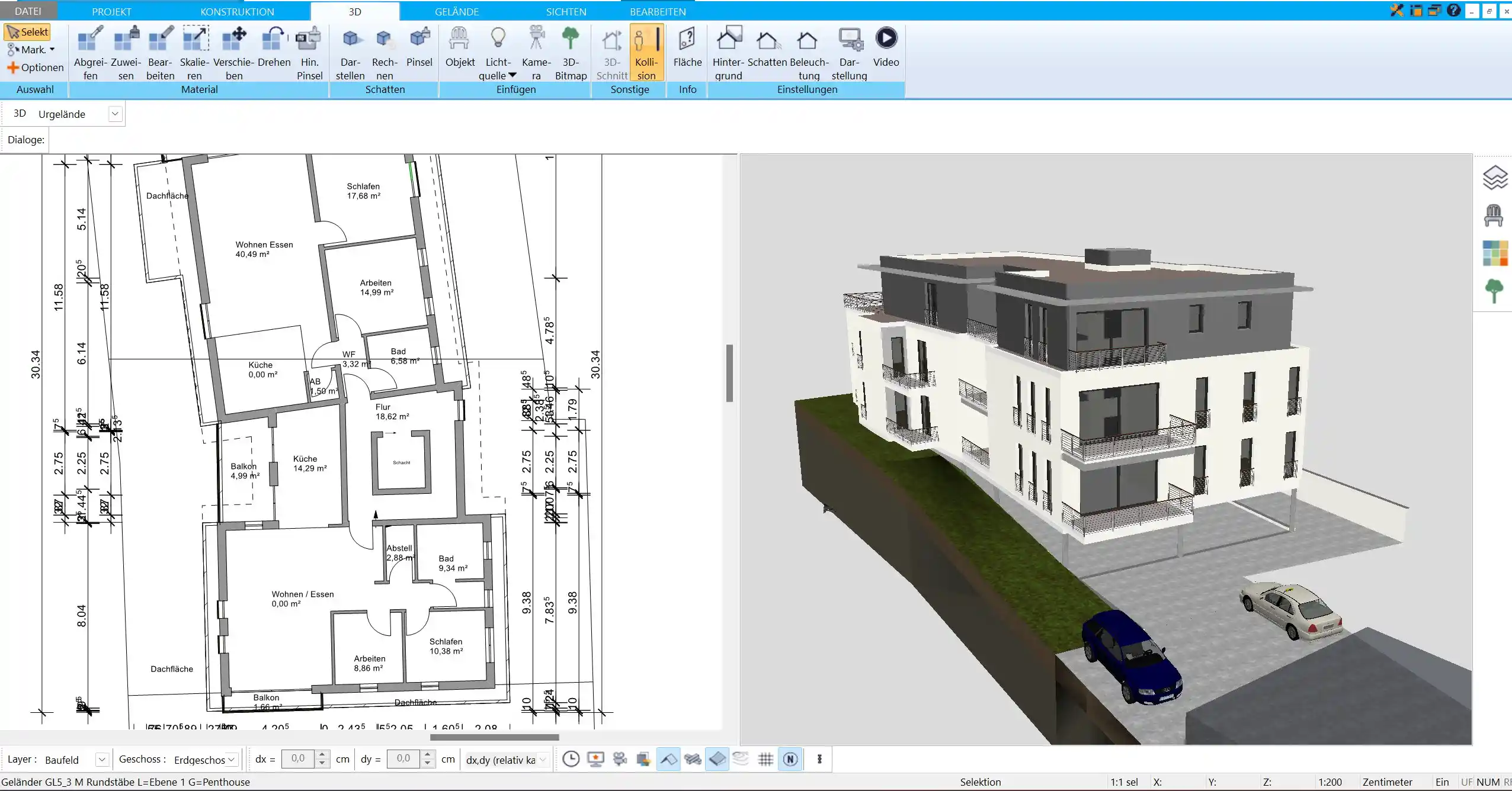 Planung eines Haus-Sockels in der 3D-Ansicht des HausDesigner3D