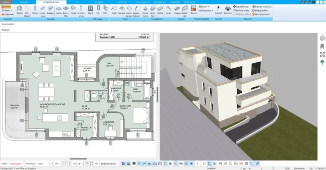 Professionelle Flächenplanung im Grundriss nach DIN 277 mit dem HausDesigner3D