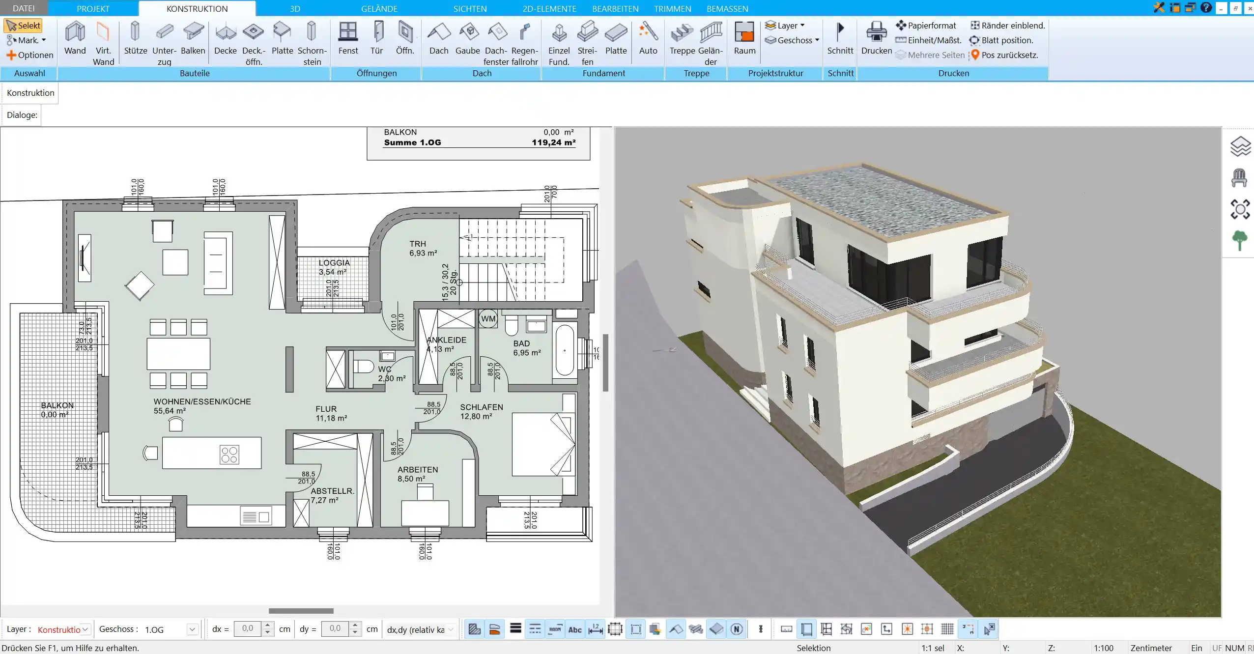 Professionelle Flächenplanung im Grundriss nach DIN 277 mit dem HausDesigner3D