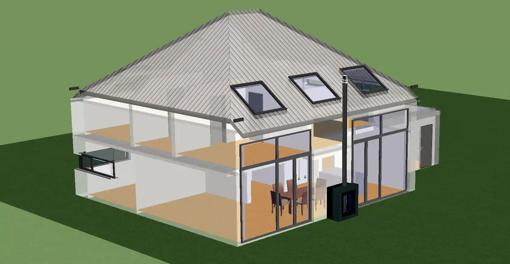 Traufseite des Hauses in der 3D-Ansicht des HausDesigner3D planen