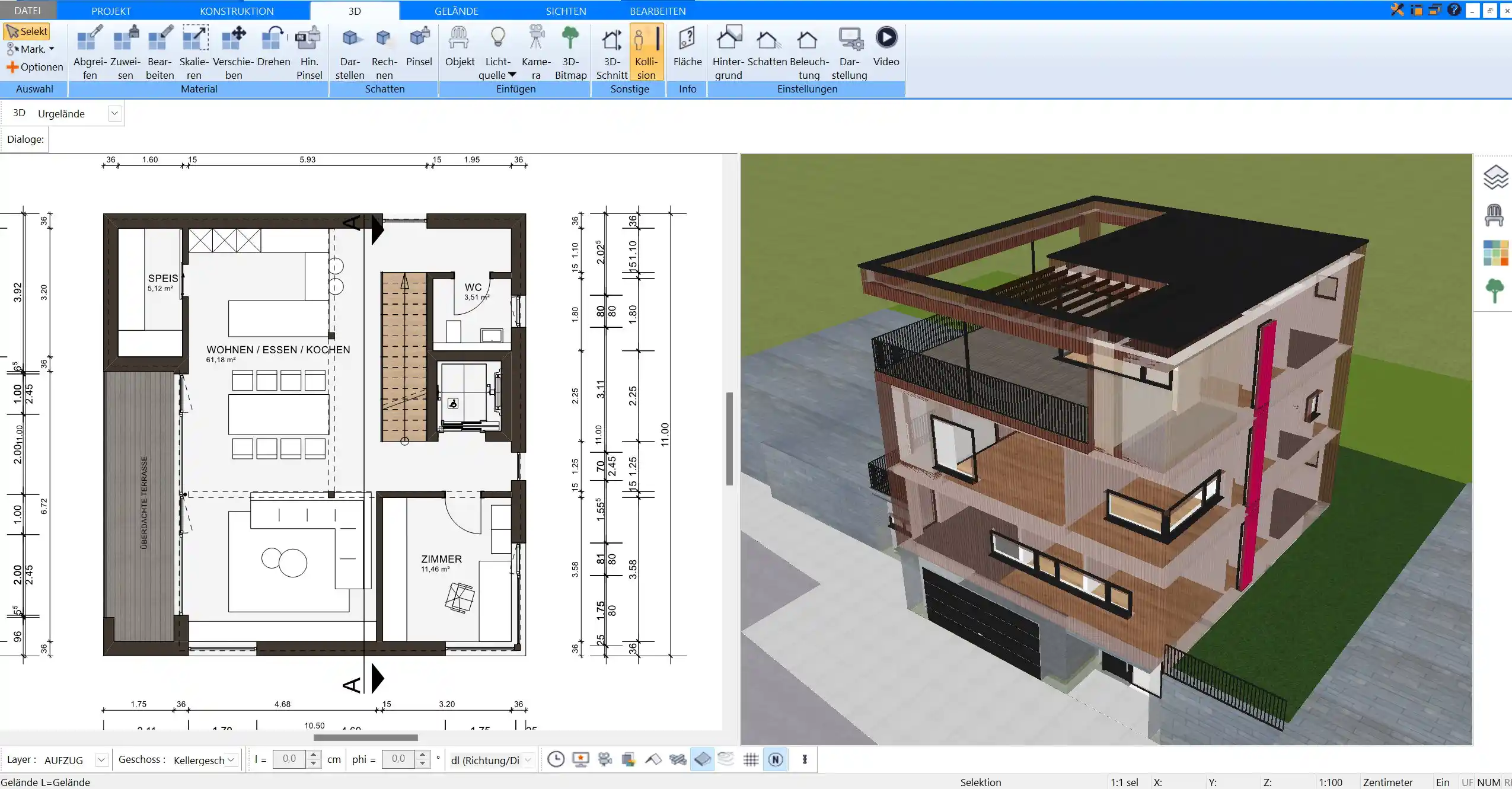 Unterschiedliche Raumdefinitionen im Grundriss mit dem HausDesigner3D visualisieren