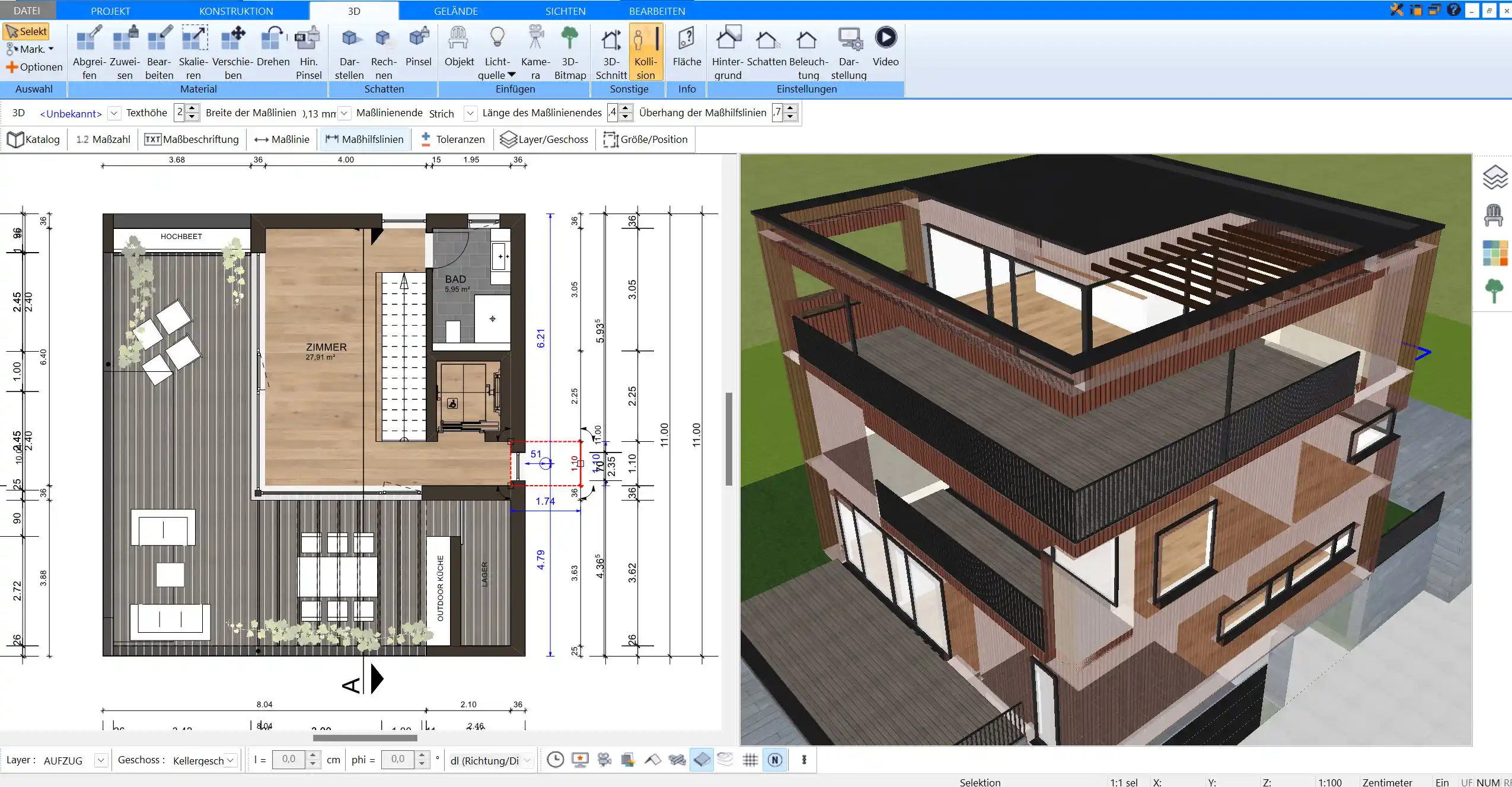 Visualisierung eines Esszimmers in 3D – perfekt dimensioniert mit HausDesigner3D