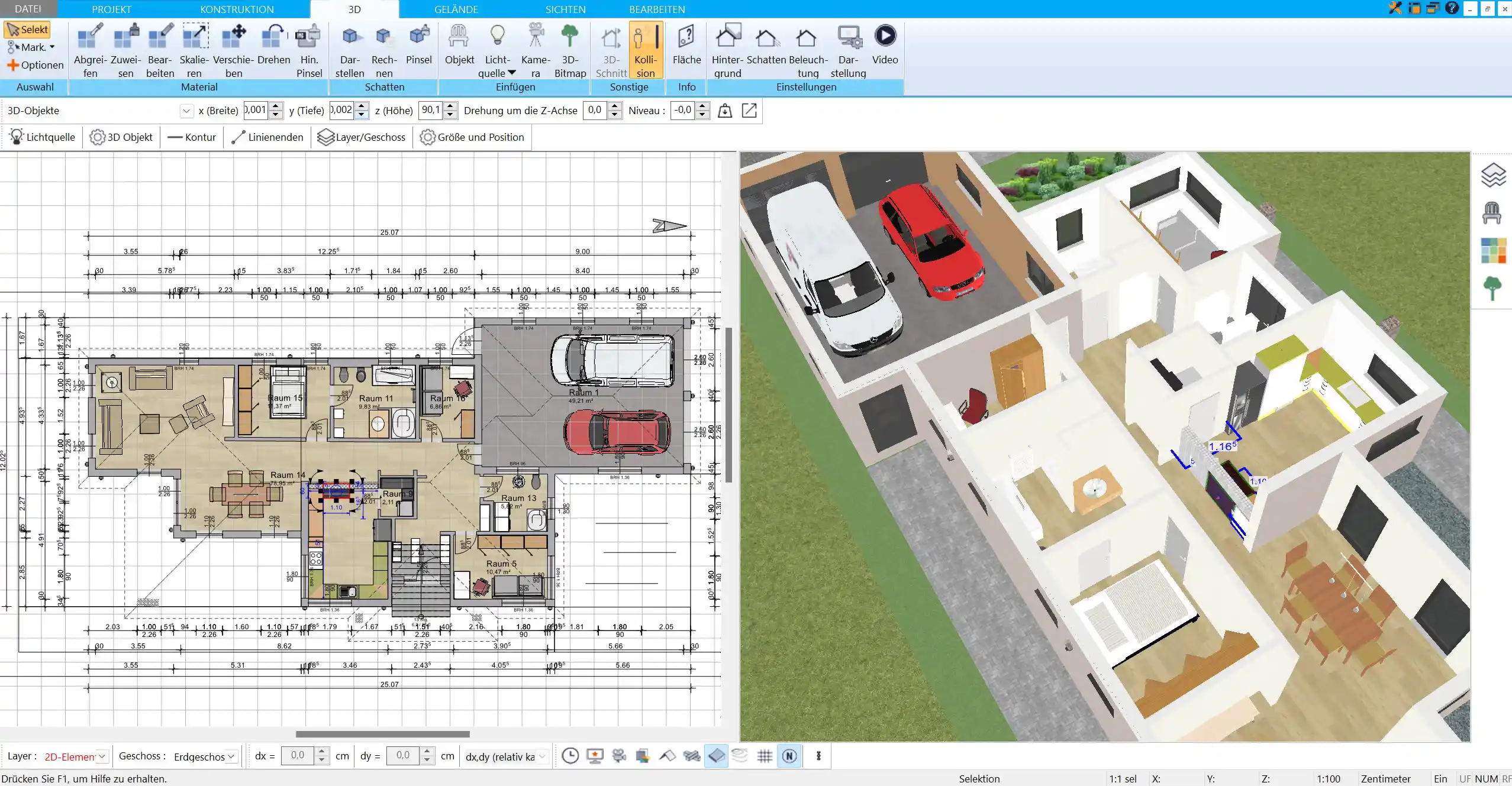 Wohn- und Esszimmer optimal planen mit dem HausDesigner3D