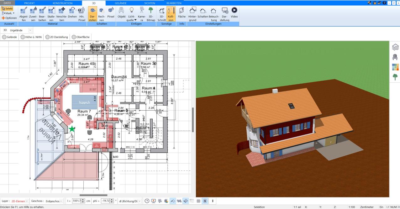 Wohnfläche eines ausgebauten Dachbodens berechnen im HausDesigner3D