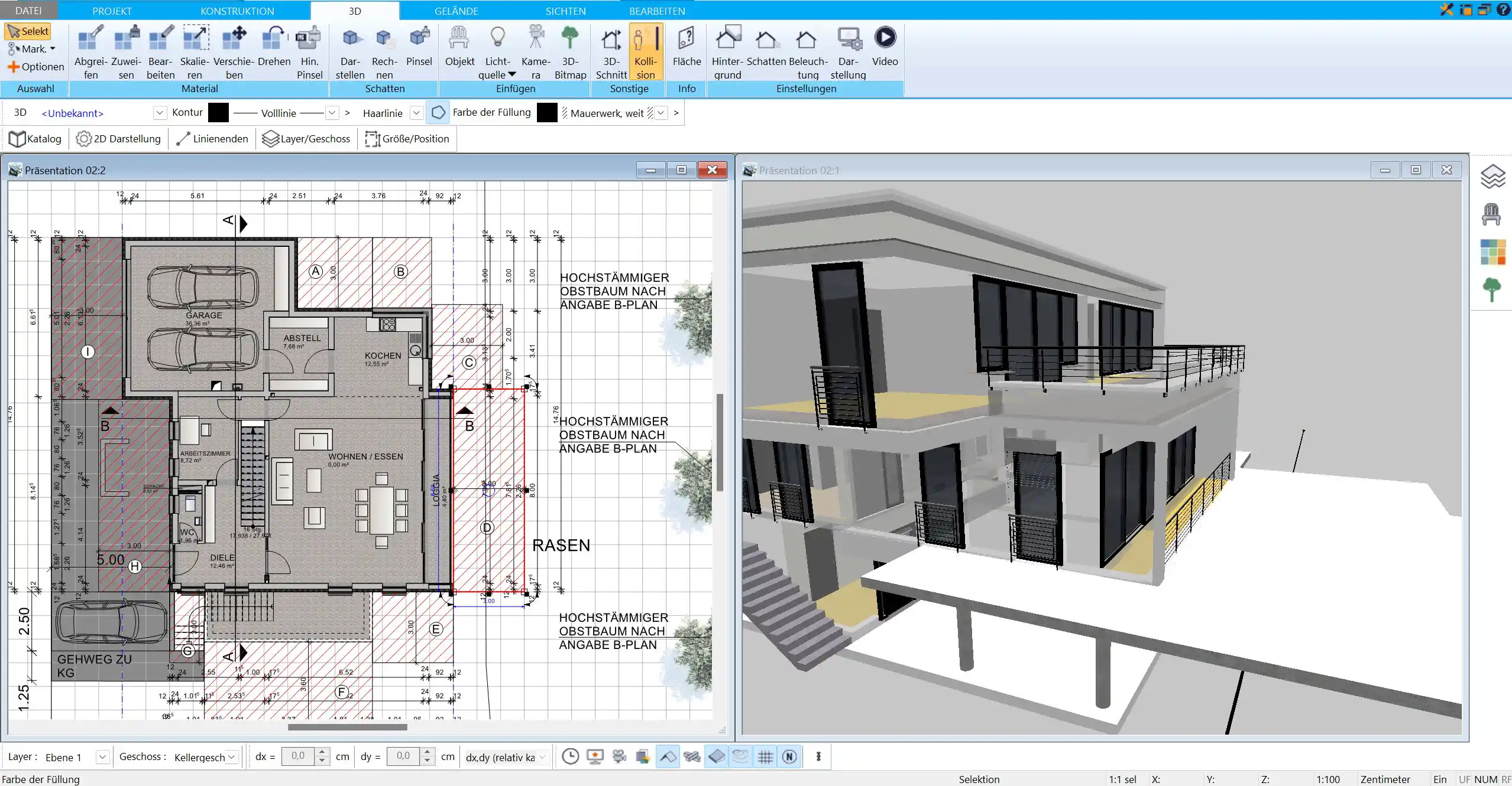 Grundriss eines Einfamilienhauses in 2D erstellt mit dem HausDesigner3D – klare Linienführung und einfache Bearbeitung