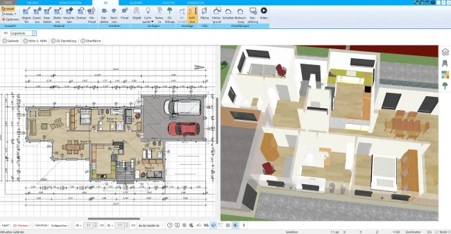 HausDesigner3D Benutzeroberfläche (2D Grundriss)