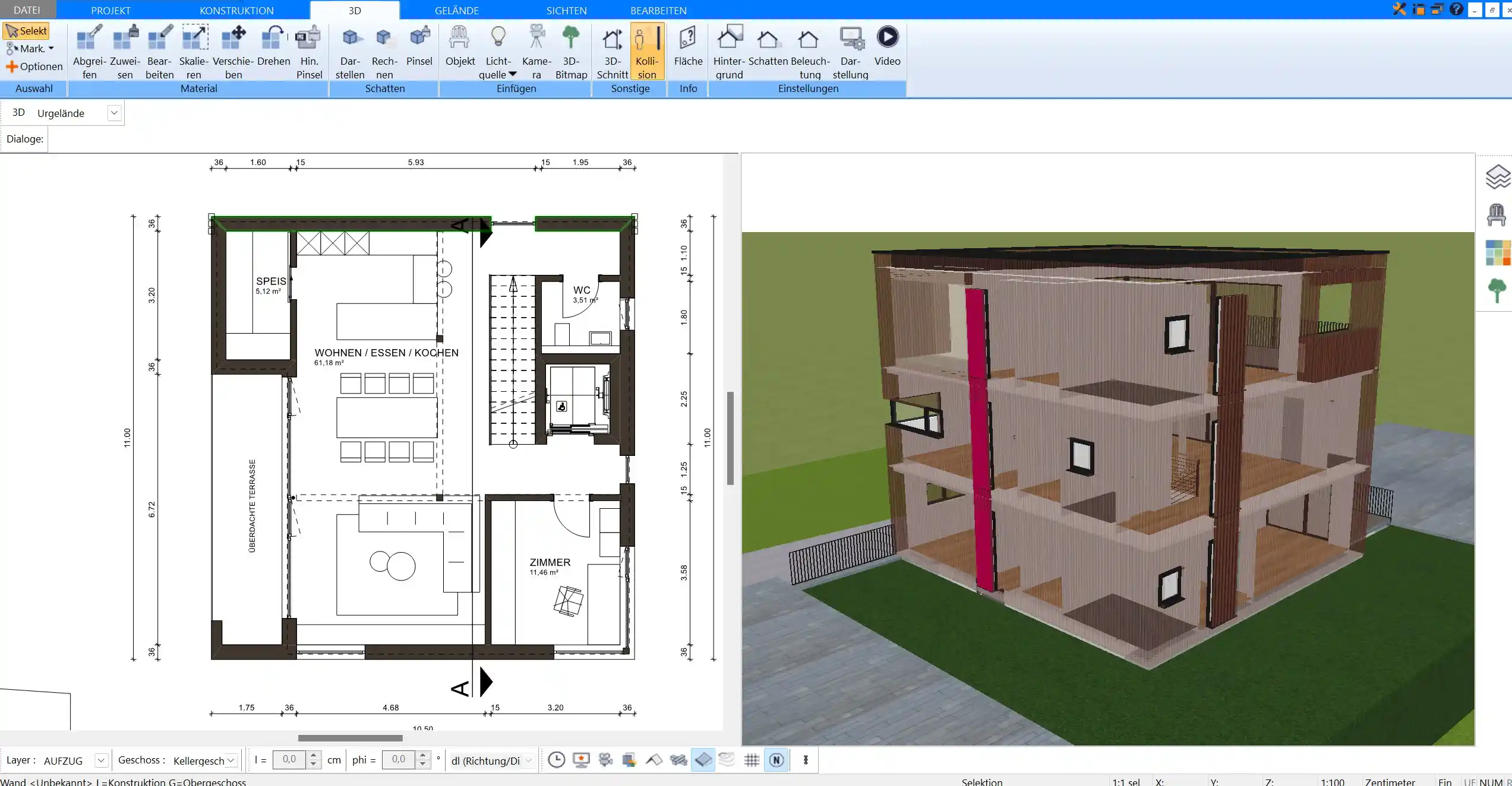 Mit dem HausDesigner3D lässt sich ein Grundriss in Echtzeit in 3D umwandeln