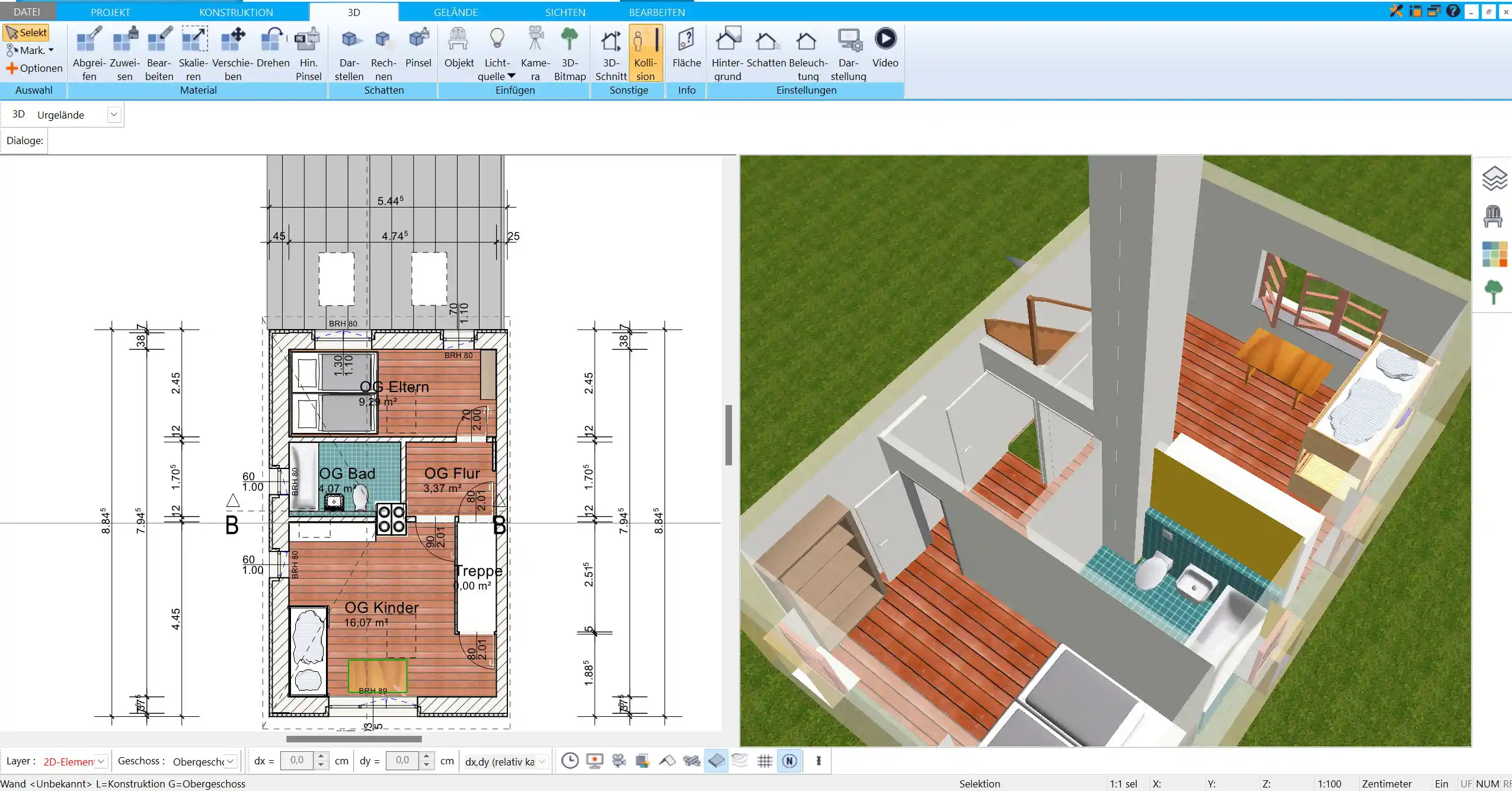 3D-Ansicht eines Raumes im HausDesigner3D – Ideal, um einen detaillierten Überblick über das Projekt zu erhalten