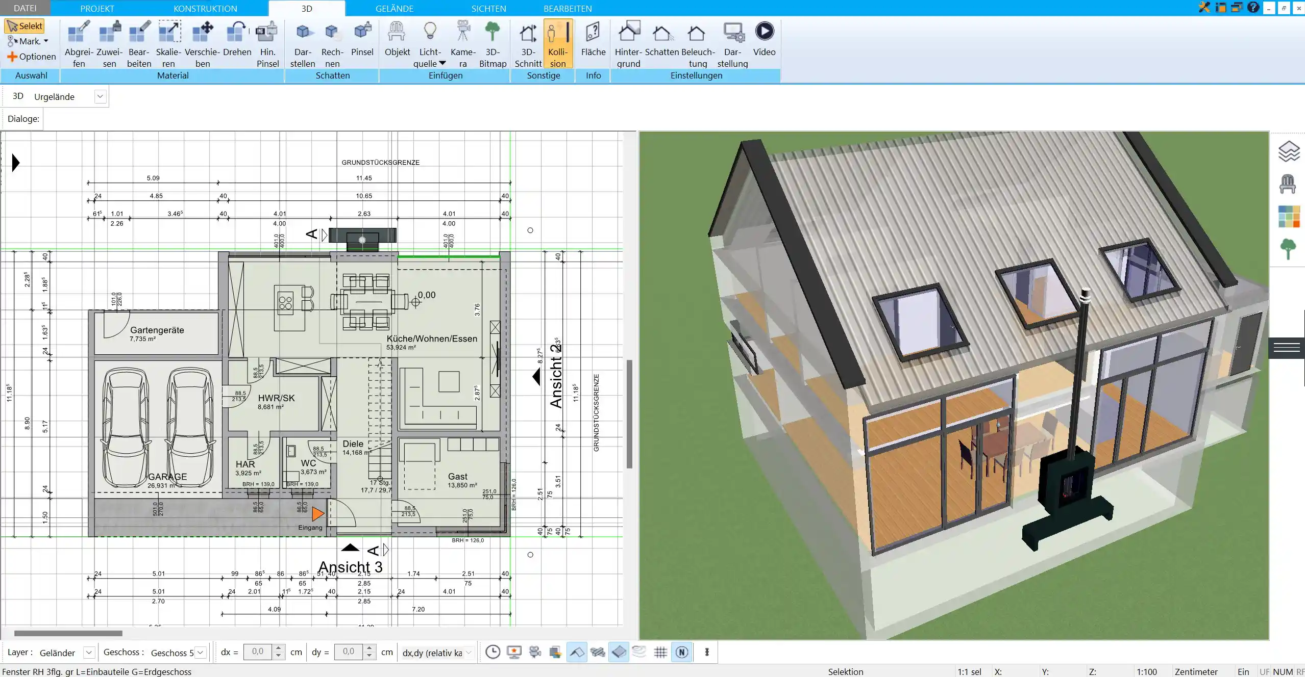 3D-Visualisierung eines Wohnraums im HausDesigner3D