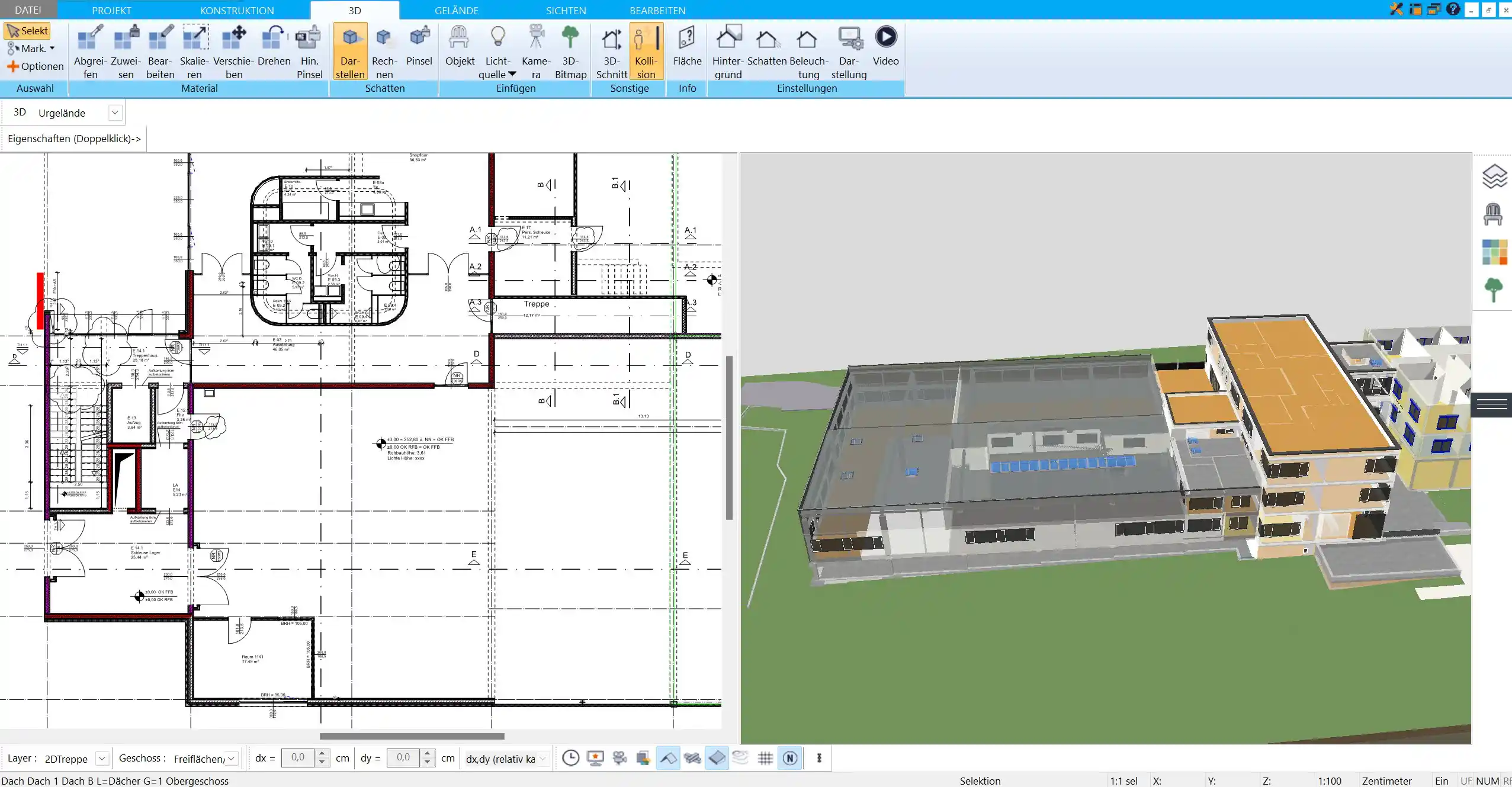 Abbildung der ersten Schritte im HausDesigner3D, in der die Grundmaße der Lagerhalle eingegeben werden