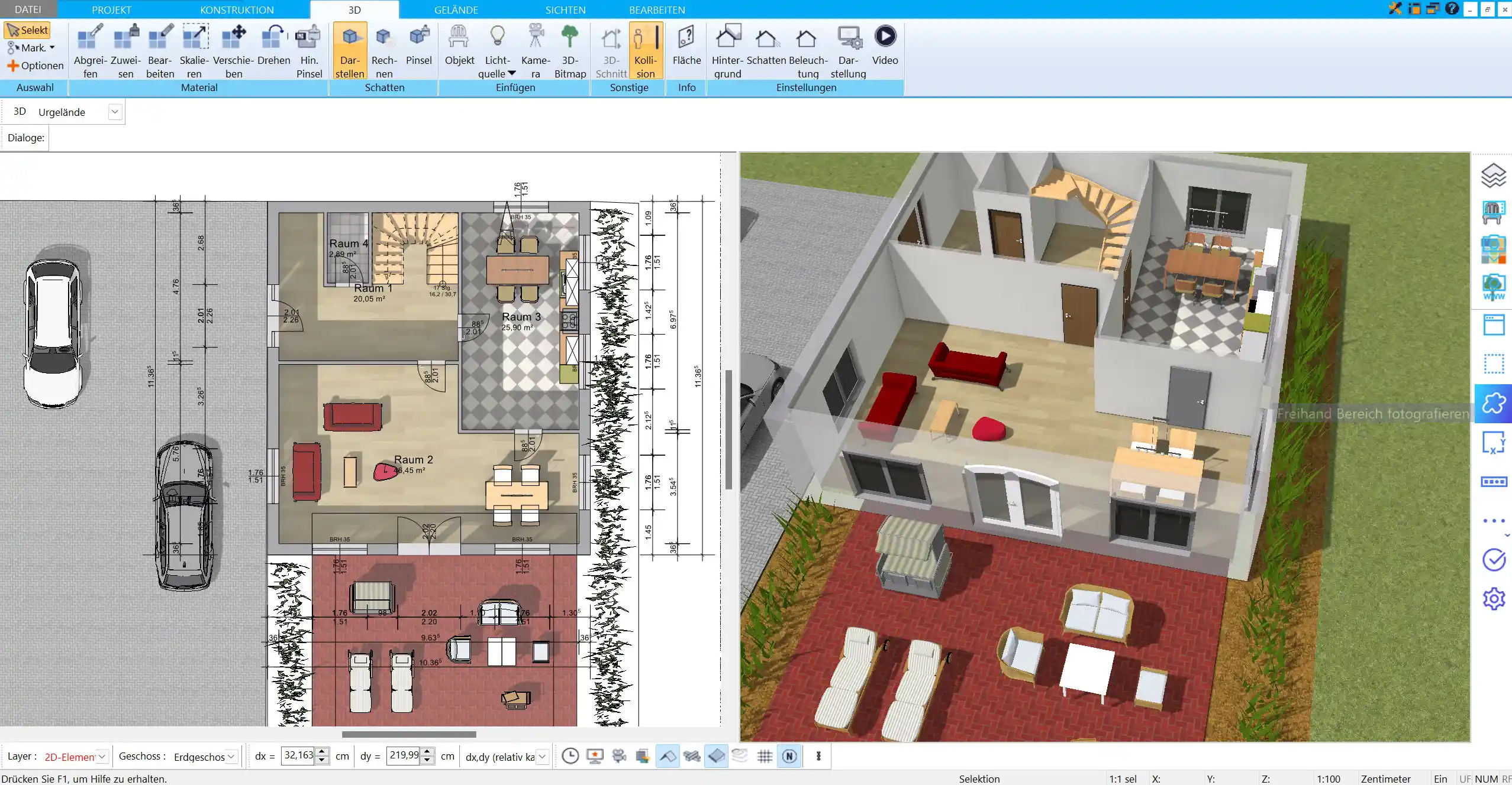 Benutzeroberfläche des HausDesigner3D Einblick in die intuitive Drag-and-Drop-Funktion, die das Planen vereinfacht