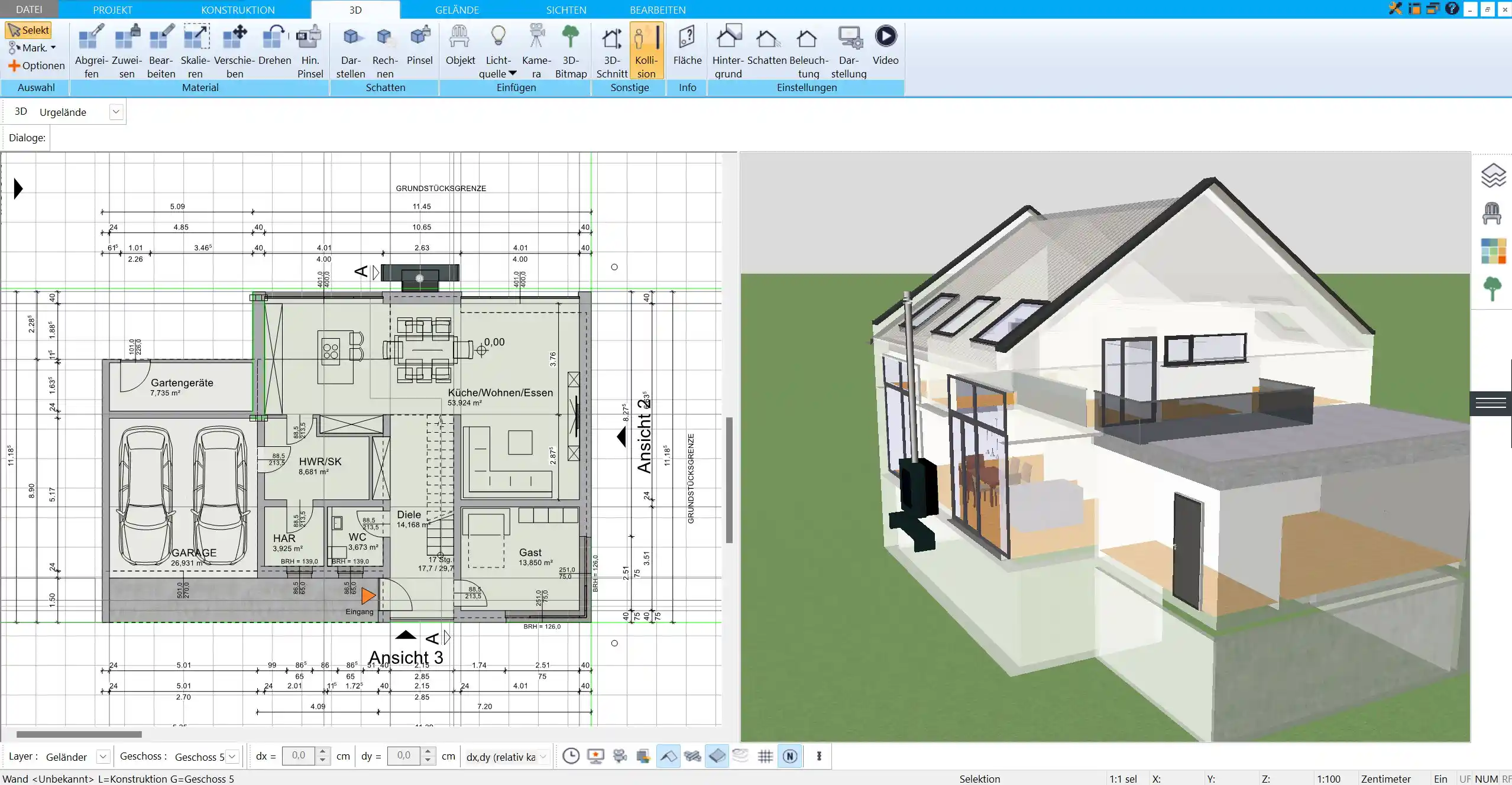 Die intuitive Benutzeroberfläche des HausDesigner3D erleichtert den Einstieg in die Hausplanung im Vergleich zur komplexeren FreeCAD-Oberfläche