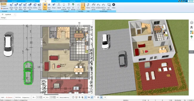 Die intuitive Oberfläche des HausDesigner3D erleichtert das Entwerfen und Bearbeiten von Grundrissen und Raumlayouts