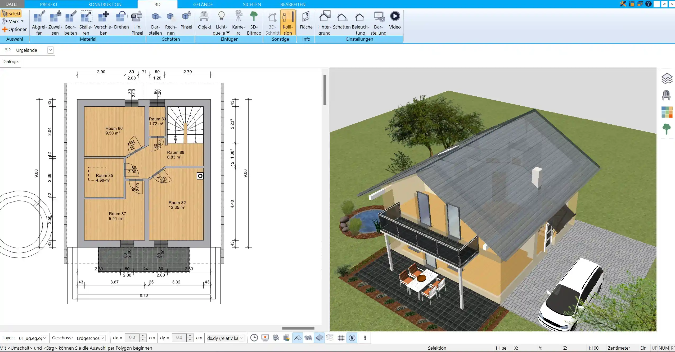 Die intuitive Oberfläche des HausDesigner3D erleichtert das Entwerfen und Bearbeiten von Grundrissen und Raumlayouts