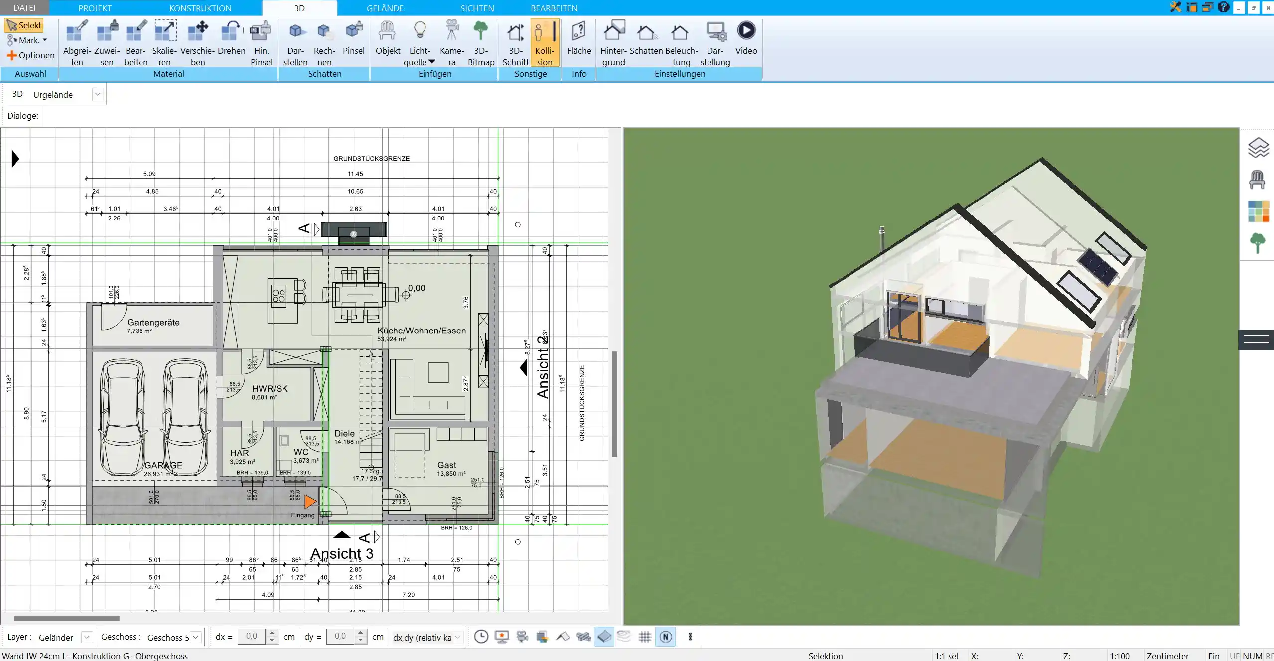 Dielengrundriss in 2D – Ein präzise erstellter Grundriss der Diele mit dem HausDesigner3D