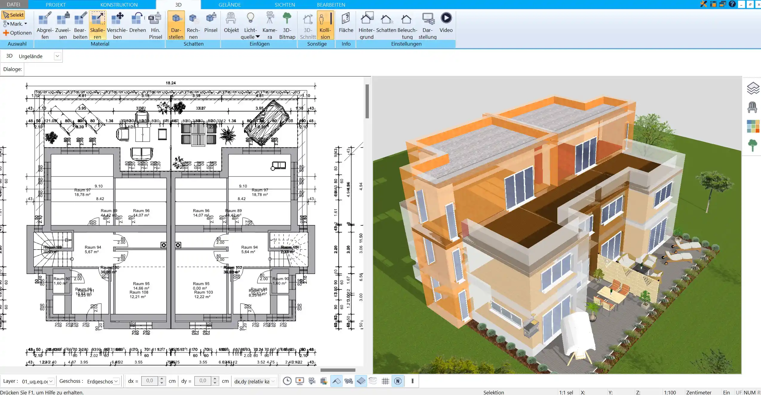 Diese 3D-Darstellung zeigt ein geplantes Dach in der Software, ideal für die Visualisierung der Dachform vor der Umsetzung