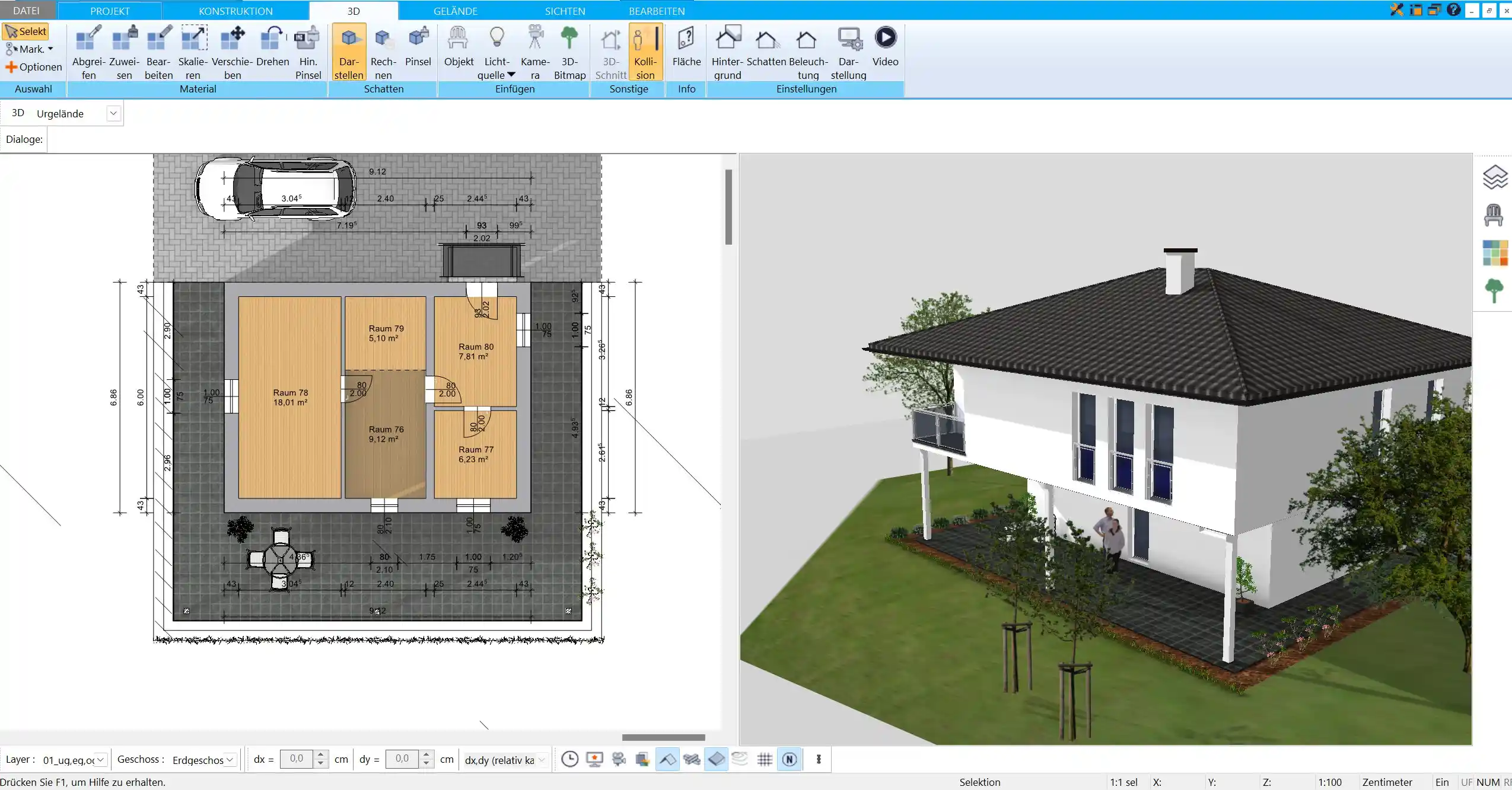 Eine detaillierte 3D-Visualisierung des Dachaufbaus, erstellt mit der HausDesigner3D-Software, die eine präzise Planung ermöglicht