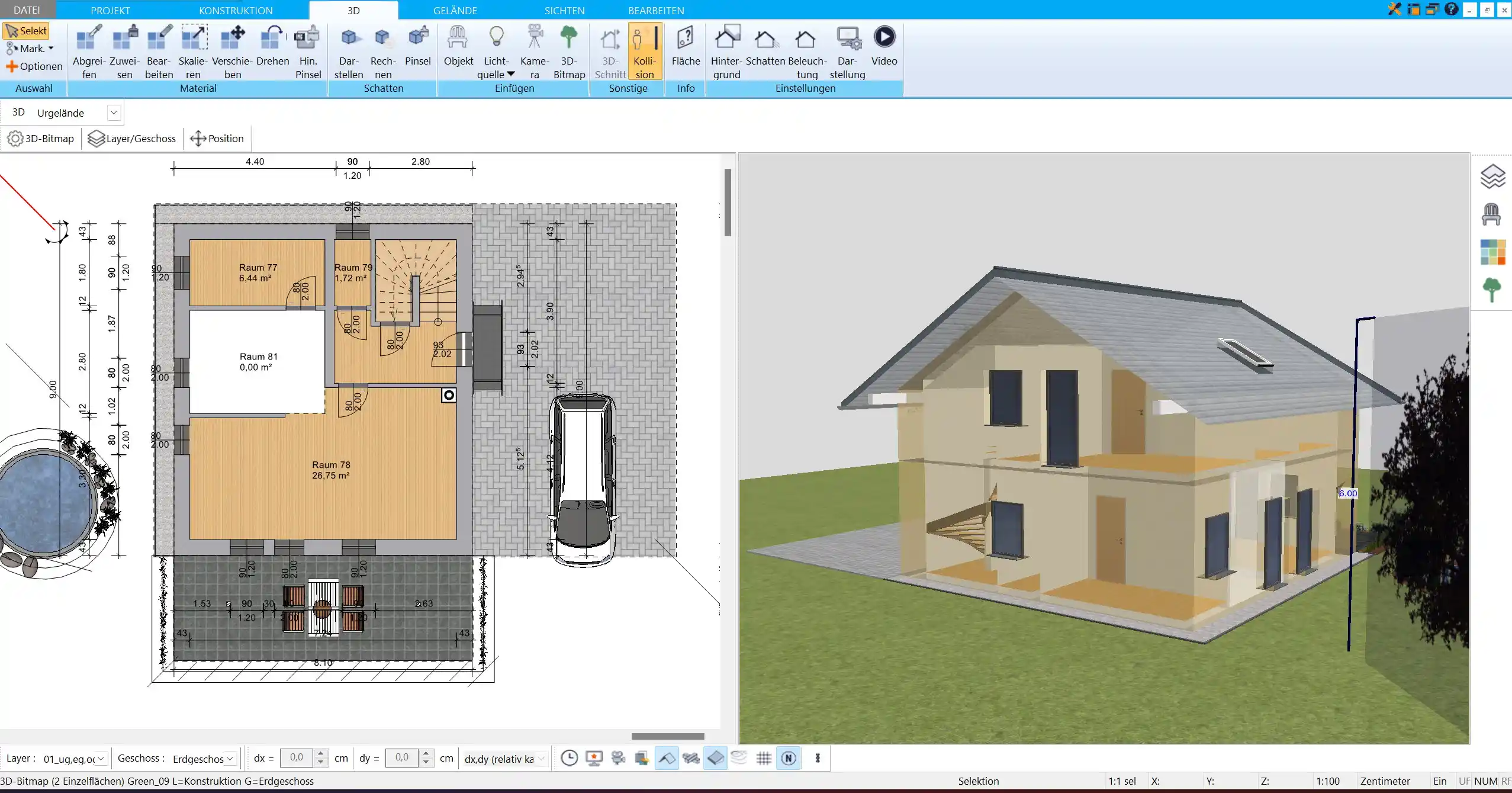 Flächenberechnung in der HausDesigner3D Software Alle Wand- und Bodenflächen können in der Software genau berechnet werden