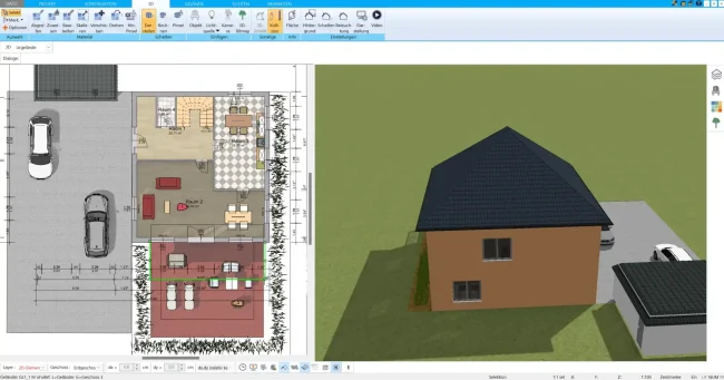 Grundfläche festlegen im HausDesigner3D – Start der Grundrissplanung mit der Definition der Außenmaße und Wandstärken für dicke Lehmwände
