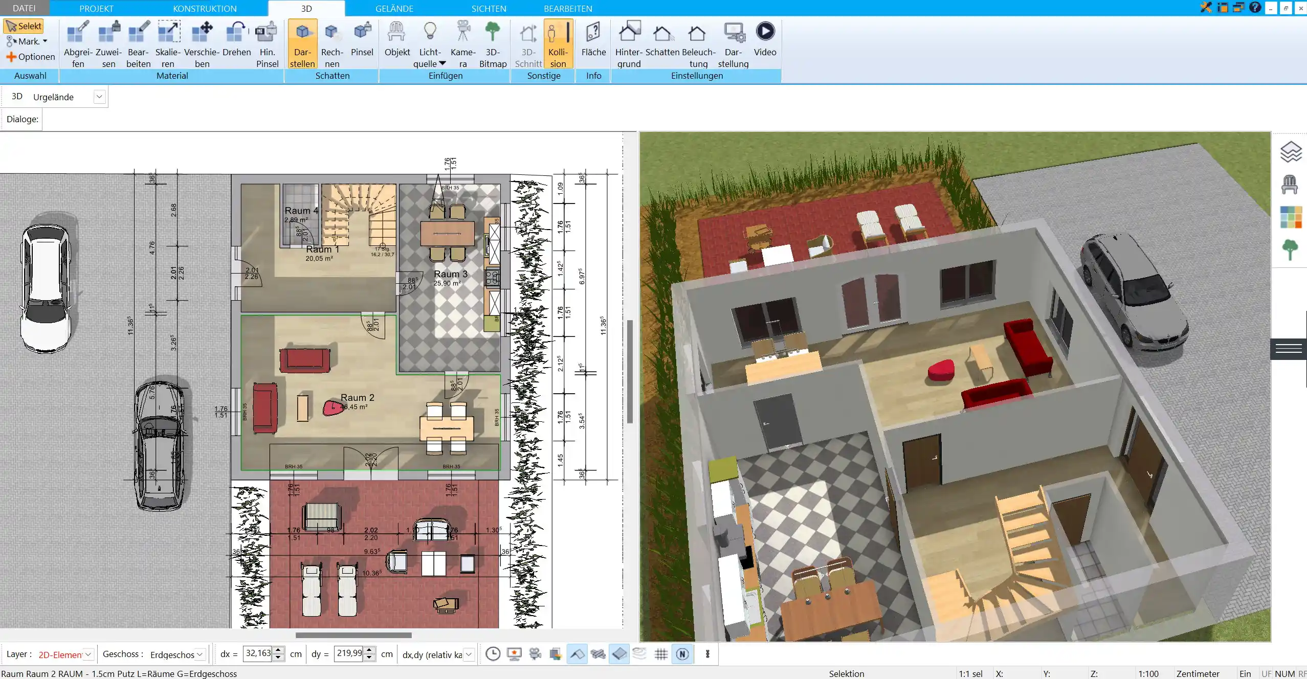 Grundfläche im HausDesigner3D Maßgetreue Anpassung des Layouts an die Abmessungen Ihres WohnmobilsWohnwagens