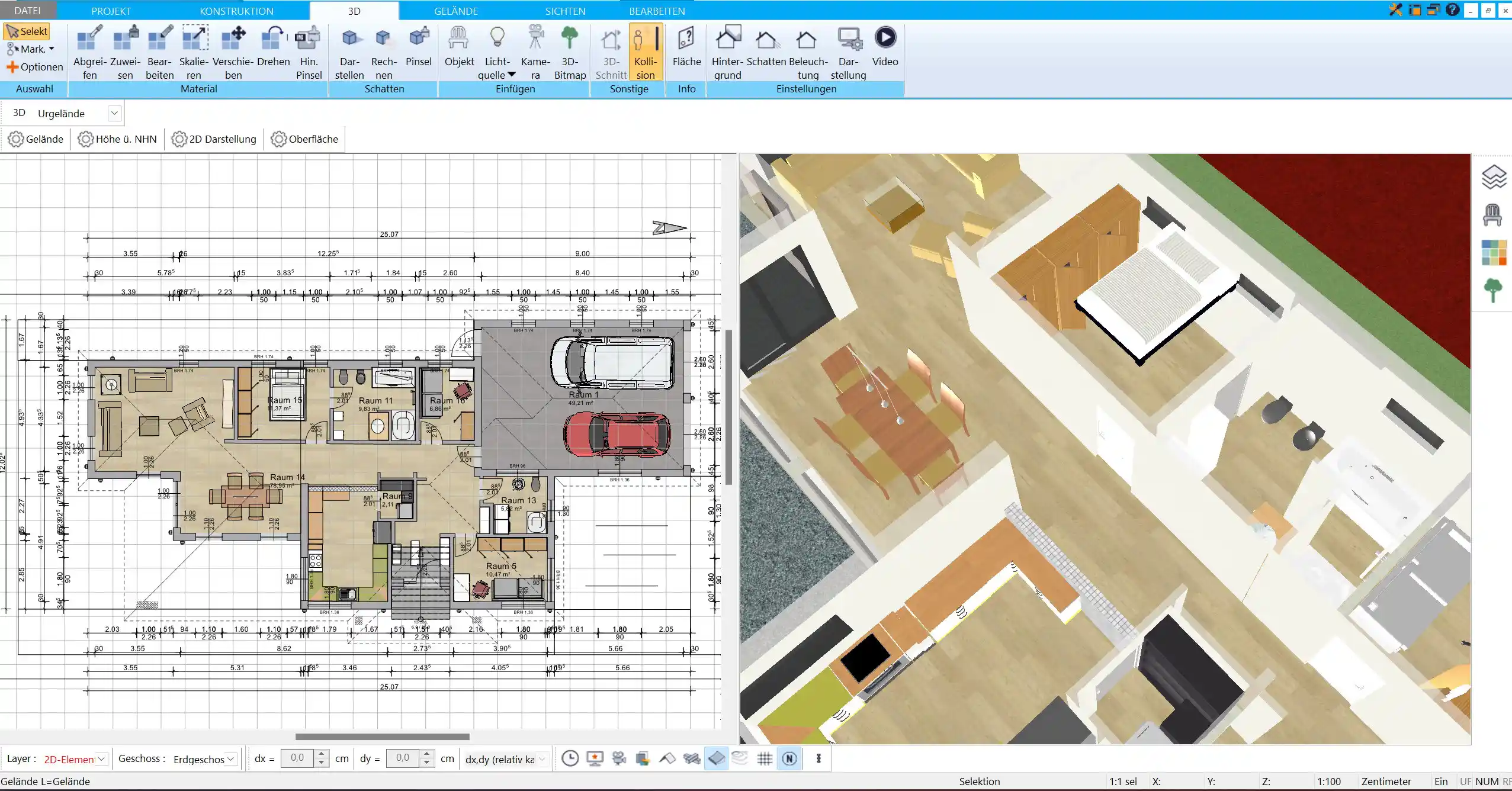 Grundriss eines modernen Arbeitszimmers, erstellt mit HausDesigner3D