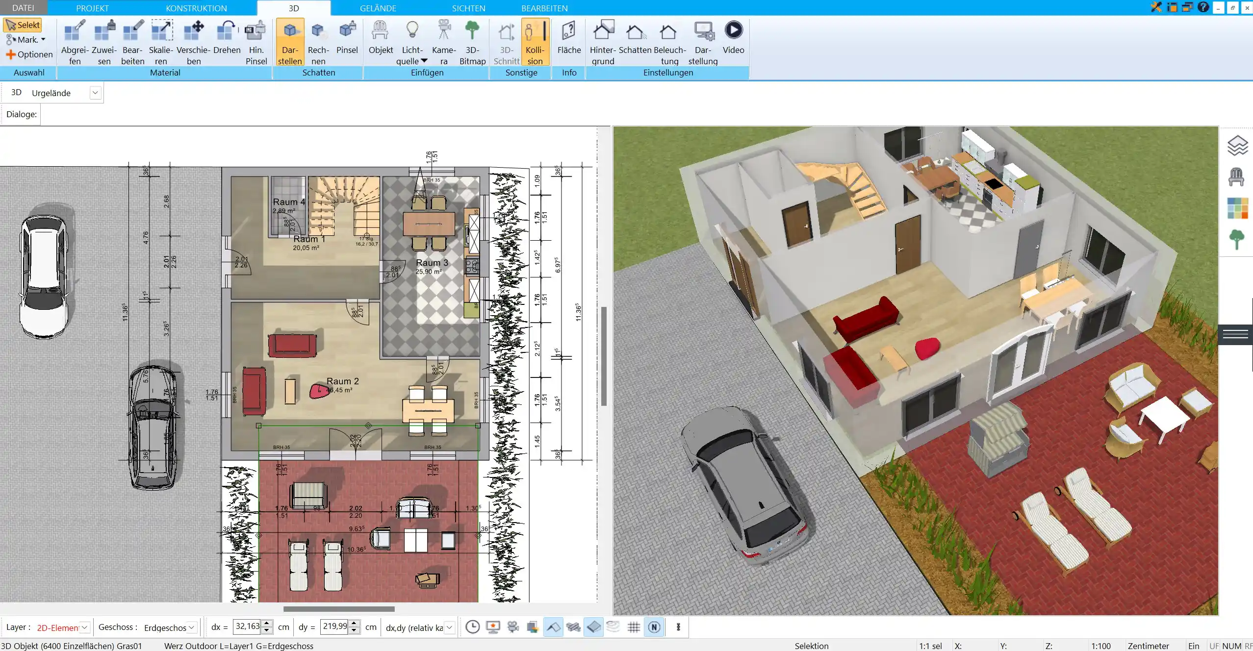 Grundriss erstellen und Raumaufteilung planen Die Software ermöglicht eine einfache und flexible Festlegung der Räume für eine Villa – vom Wohnzimmer bis zum Hobbyraum