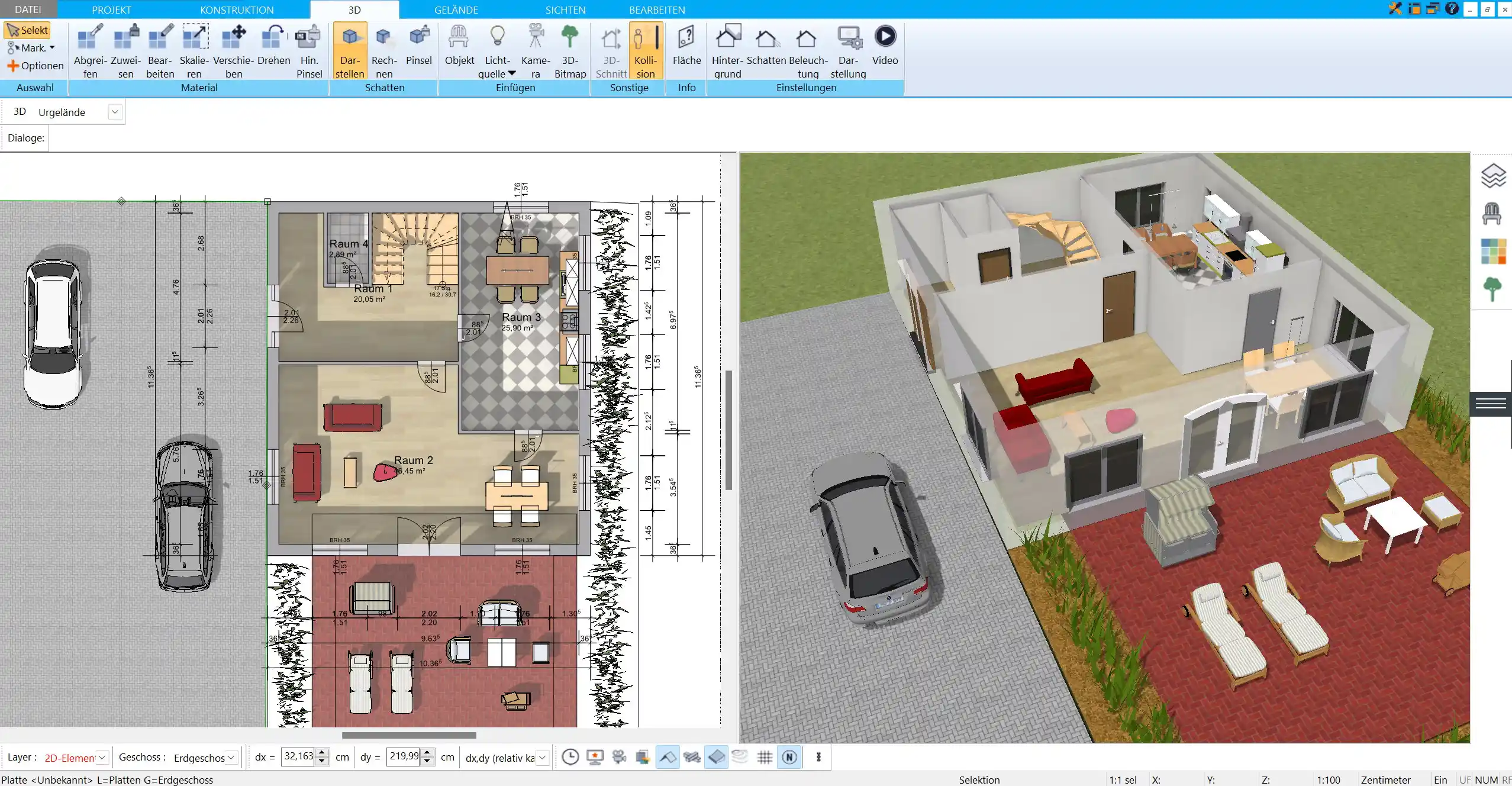 Grundriss zeichnen im HausDesigner3D – Einfache Gestaltung der Gebäudeform und Außenwände, um die Grundstruktur des Selbstbauhauses festzulegen