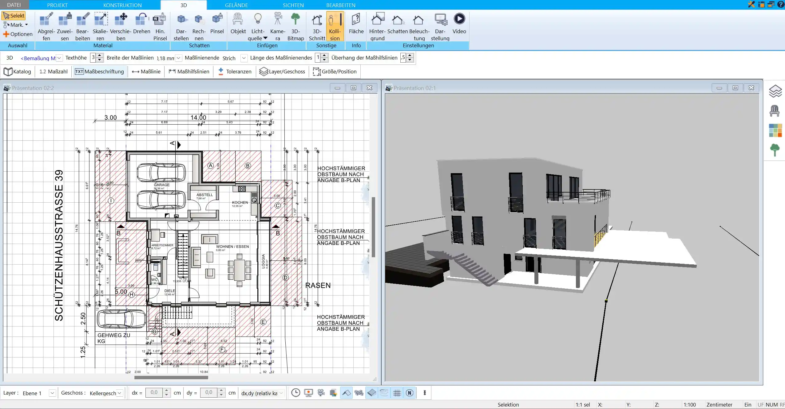 Nutzen Sie die 2D-Funktion von HausDesigner3D, um übersichtliche Pläne für Ihre Bauanträge zu erstellen