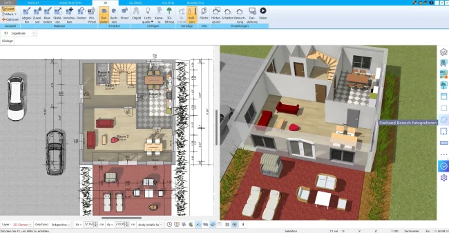 Raumaufteilung erstellen Klassische Aufteilung des Kapitänshauses mit zentralem Flur, Wohn- und Essbereich sowie Küche