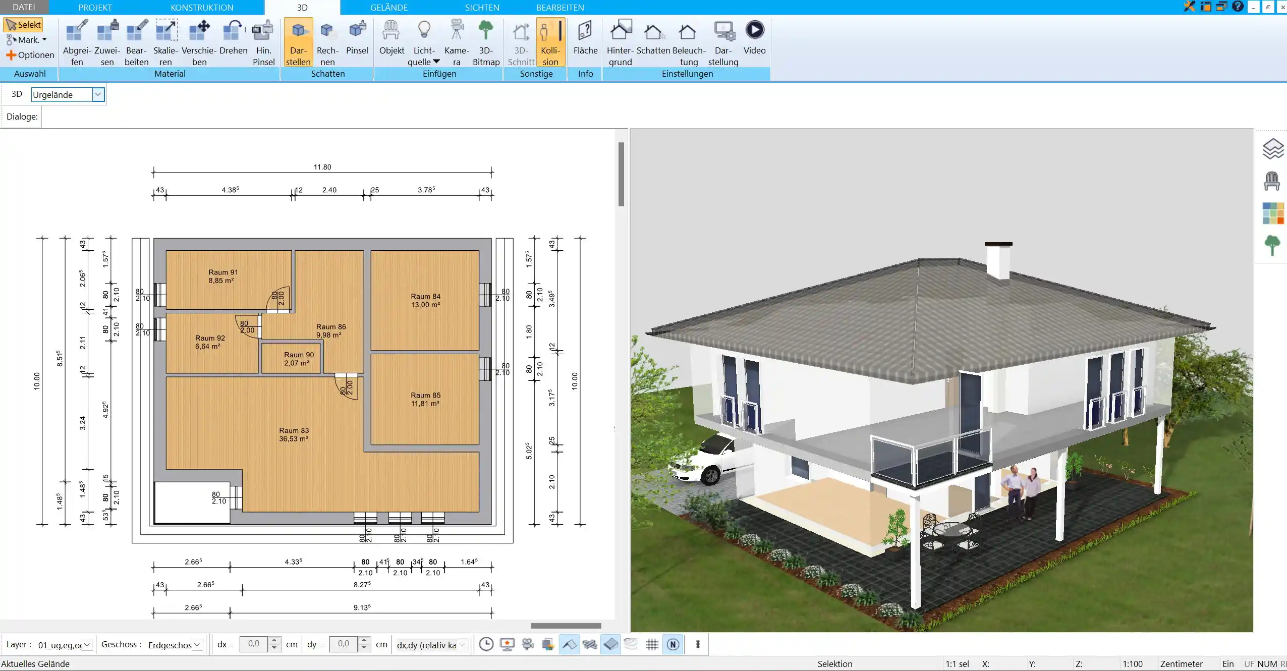 Realistische 3D-Ansicht eines Wohnraums im HausDesigner3D – ideal für detaillierte Raumplanungen