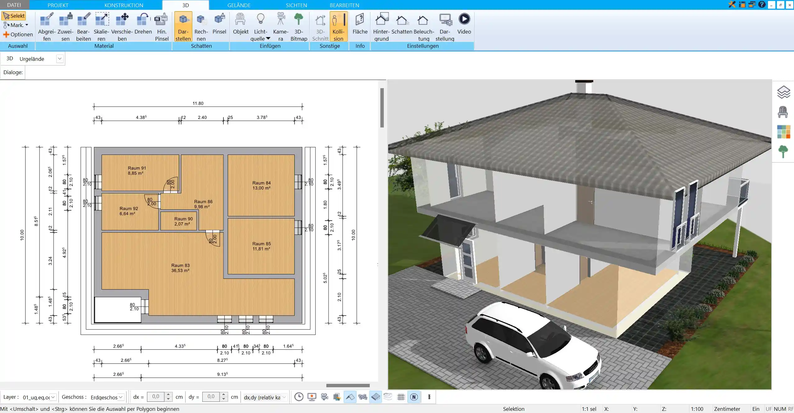 Realistische 3D-Visualisierung eines Wohnzimmers, erstellt mit dem HausDesigner3D