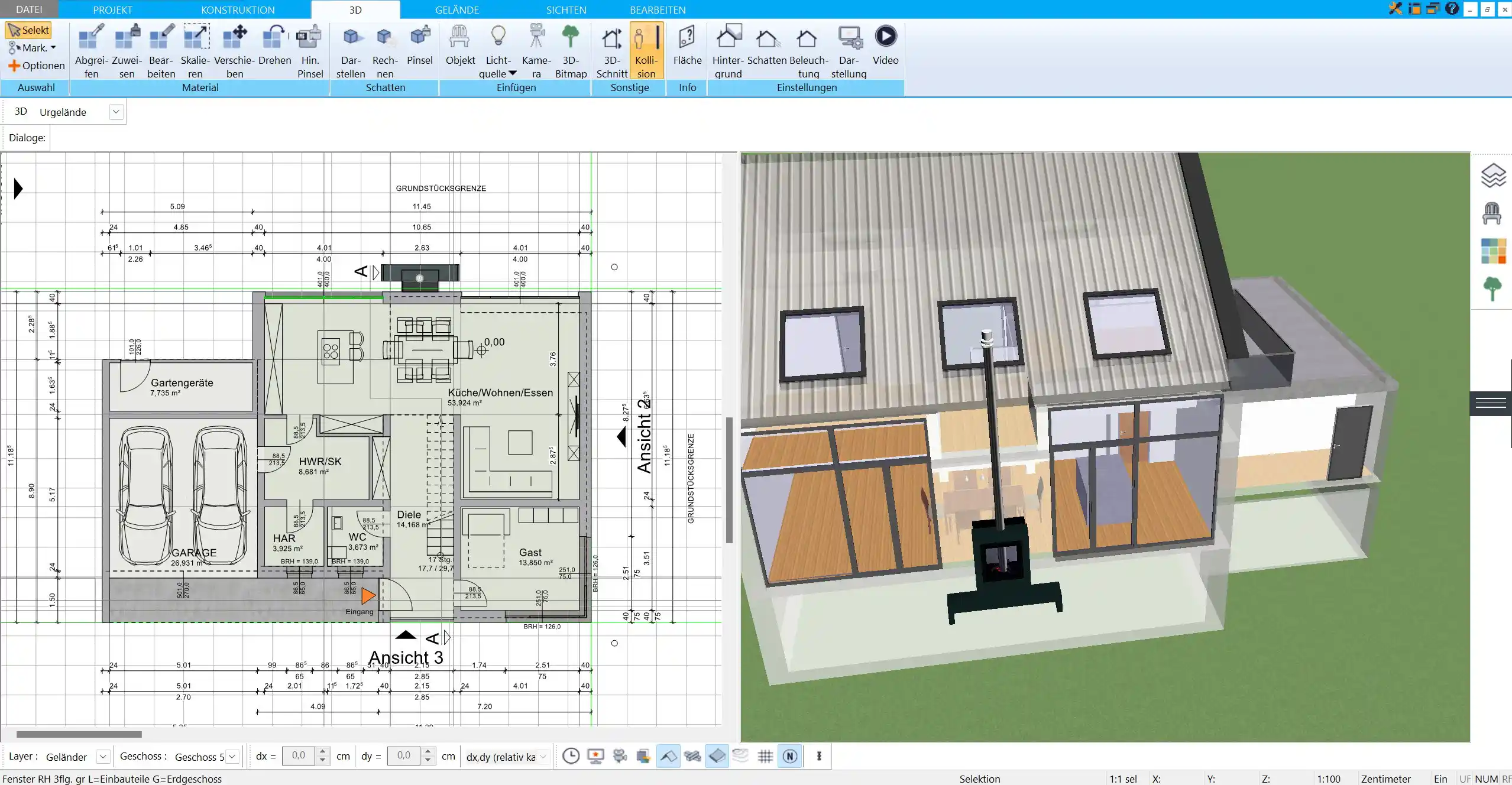 Übersicht der Benutzeroberfläche im HausDesigner3D – alle Werkzeuge für die Grundrissplanung auf einen Blick